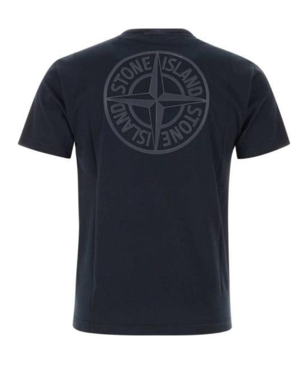 STONE ISLAND Темно-синяя хлопковая футболка, фото 2