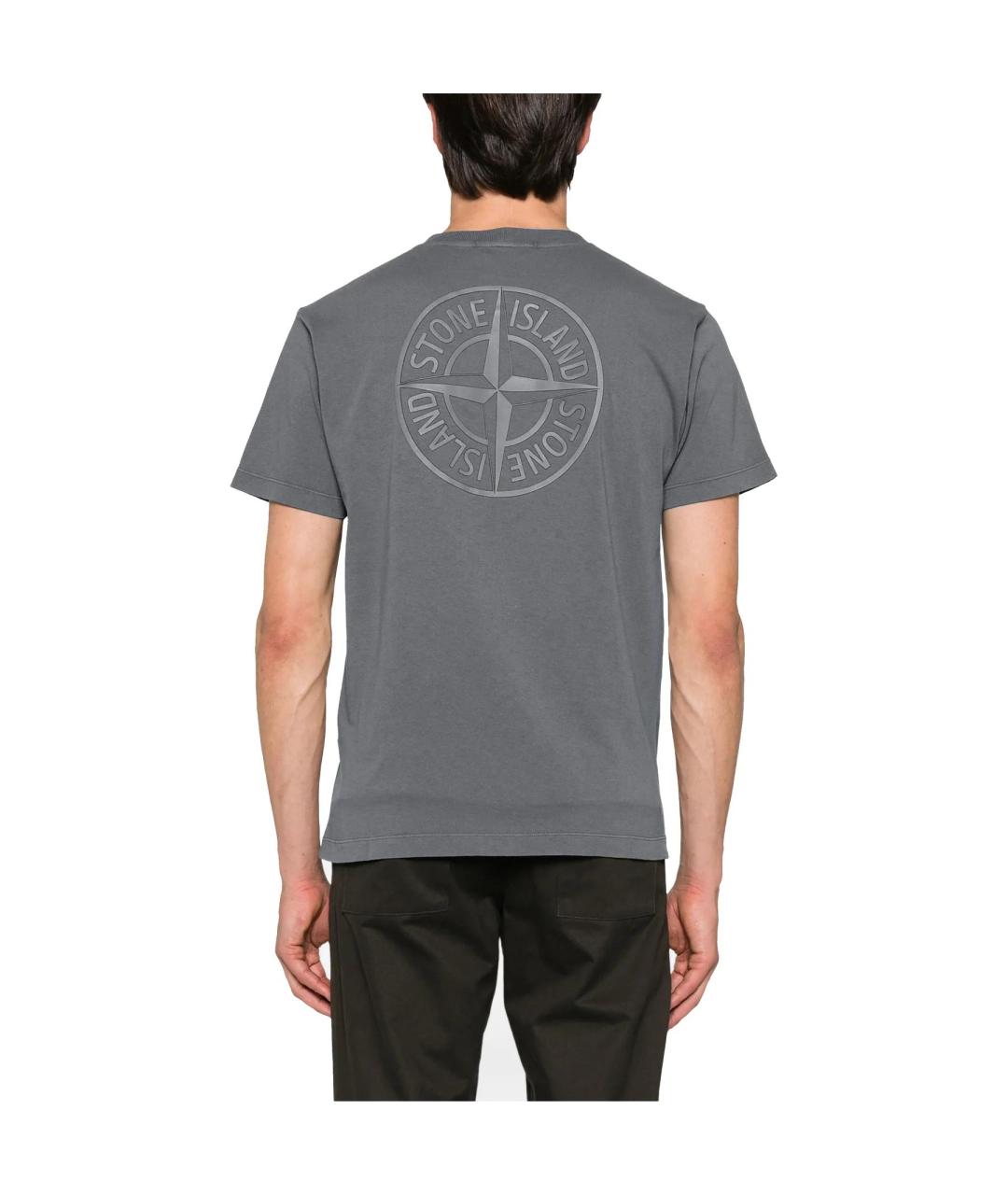 STONE ISLAND Серая хлопковая футболка, фото 2