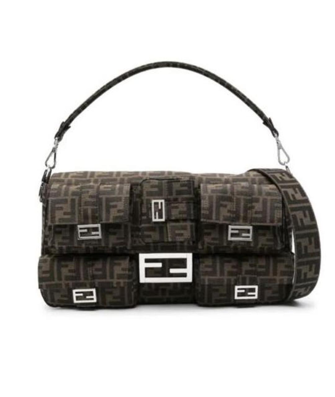 FENDI Коричневая тканевая сумка с короткими ручками, фото 9
