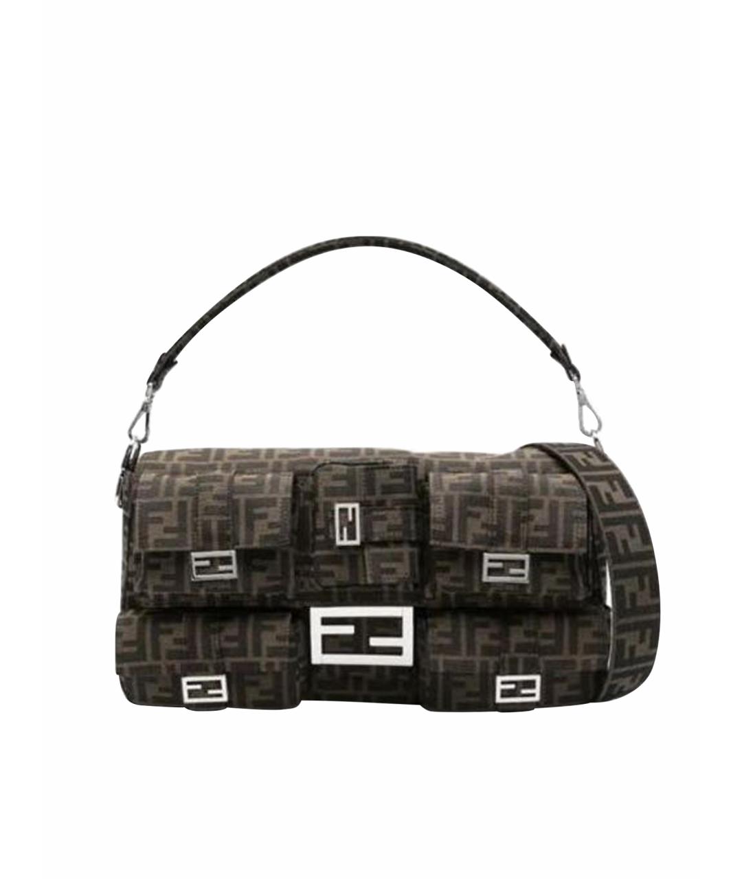 FENDI Коричневая тканевая сумка с короткими ручками, фото 1
