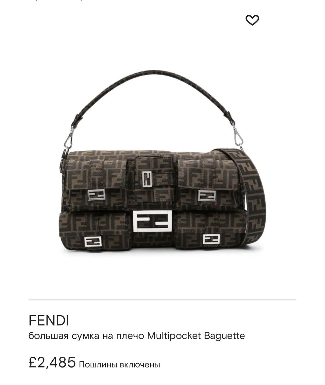 FENDI Коричневая тканевая сумка с короткими ручками, фото 8