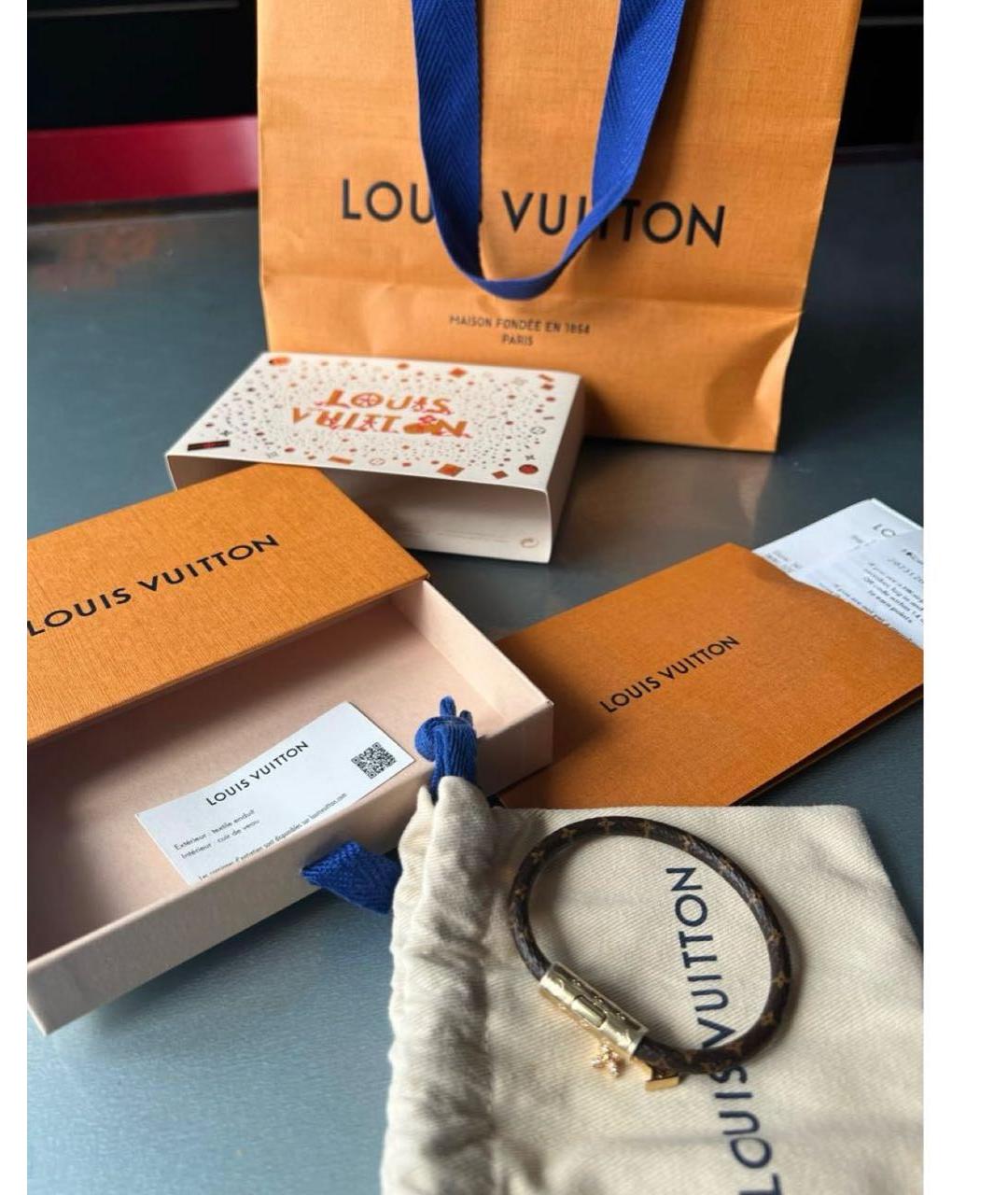 LOUIS VUITTON Коричневый кожаный браслет, фото 8