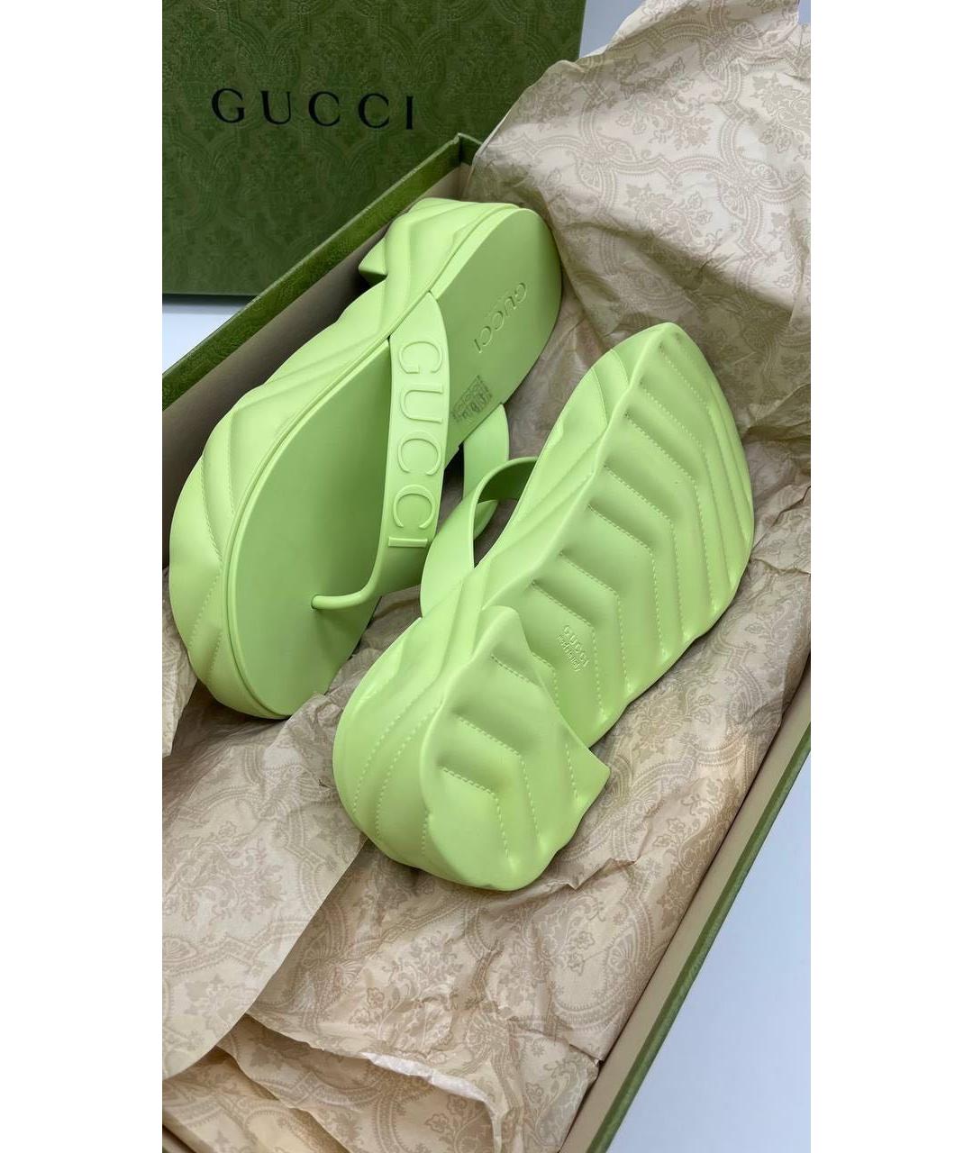 GUCCI Салатовые резиновые шлепанцы, фото 4
