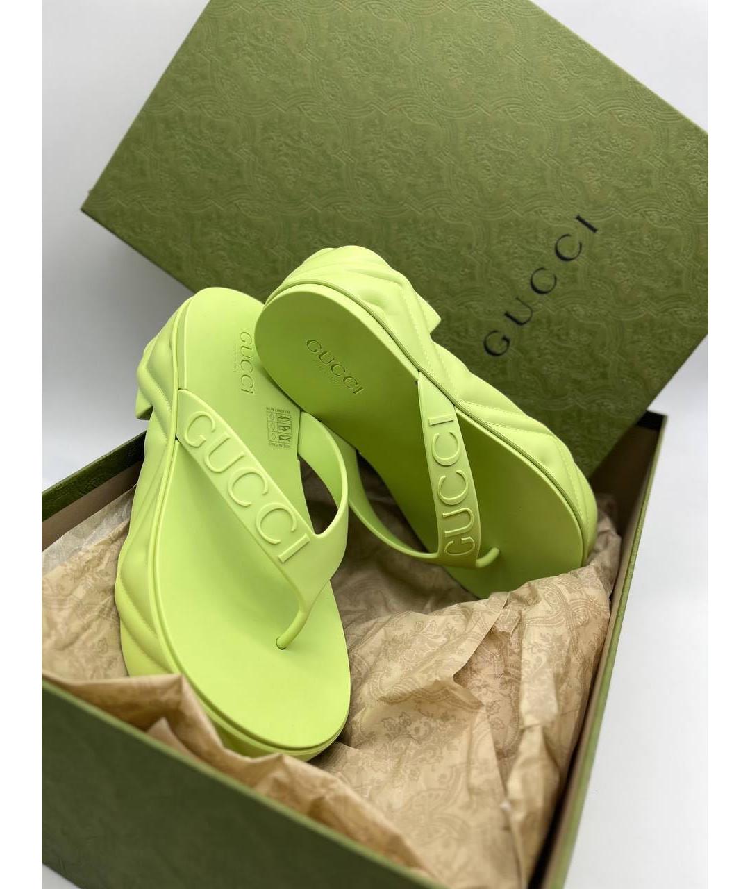 GUCCI Салатовые резиновые шлепанцы, фото 3