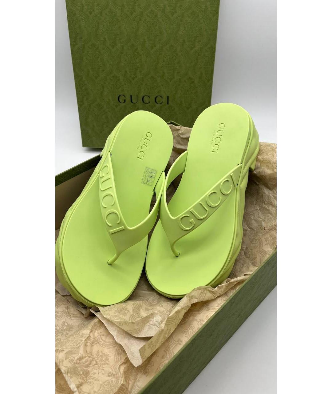GUCCI Салатовые резиновые шлепанцы, фото 2