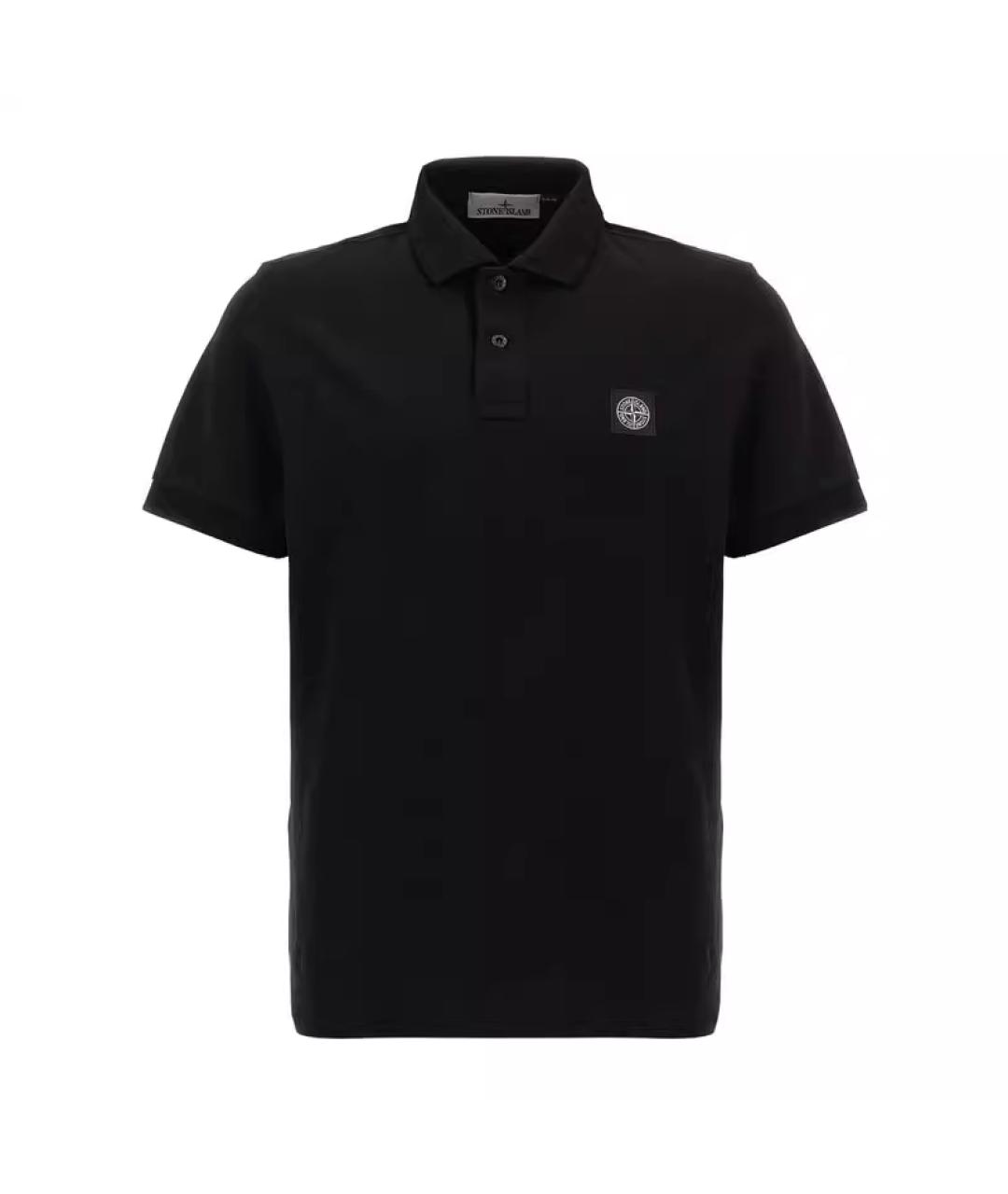 STONE ISLAND Черное хлопковое поло с коротким рукавом, фото 1