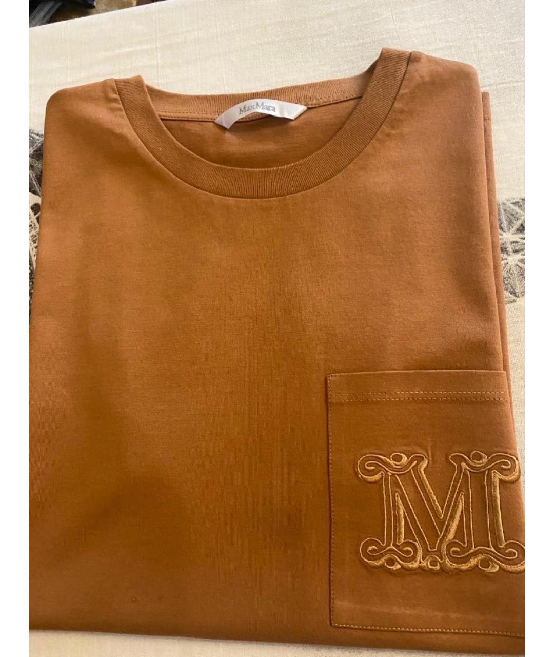 MAX MARA Коричневая хлопковая футболка, фото 2