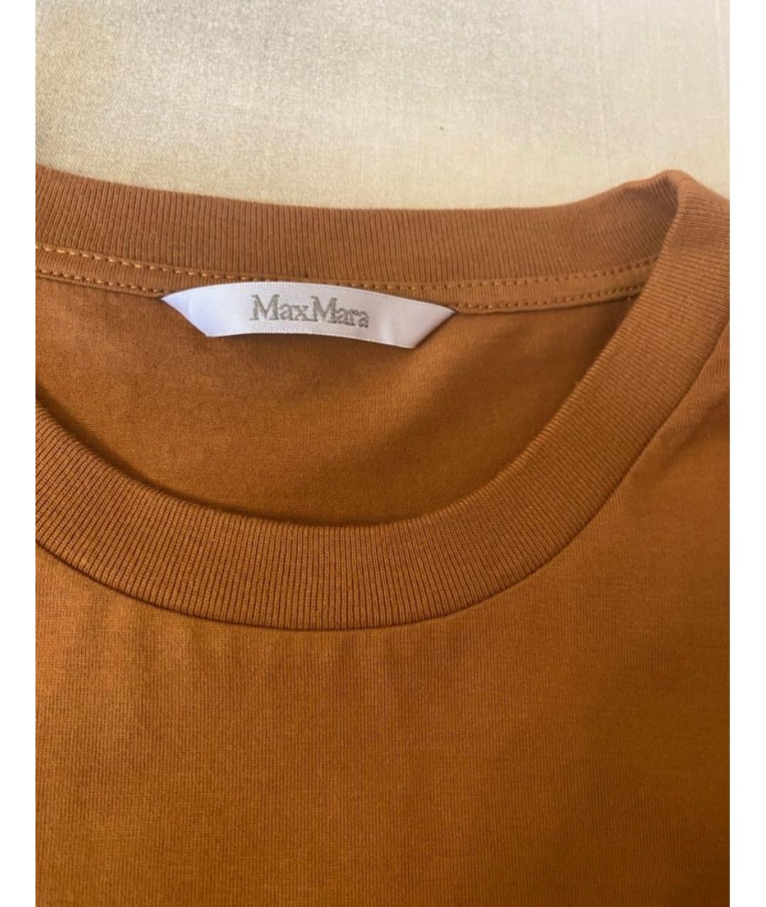 MAX MARA Коричневая хлопковая футболка, фото 3