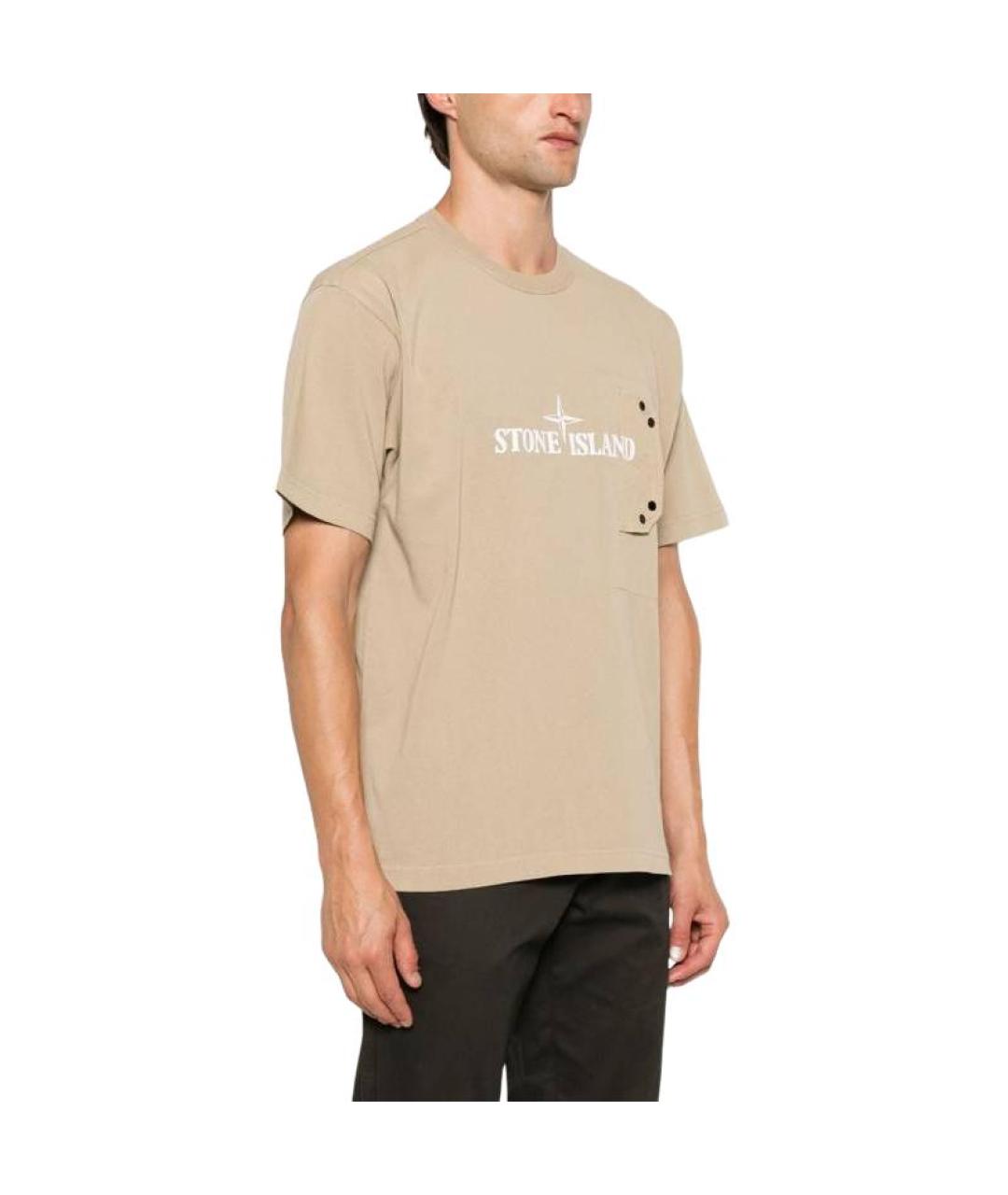 STONE ISLAND Бежевая хлопковая футболка, фото 4