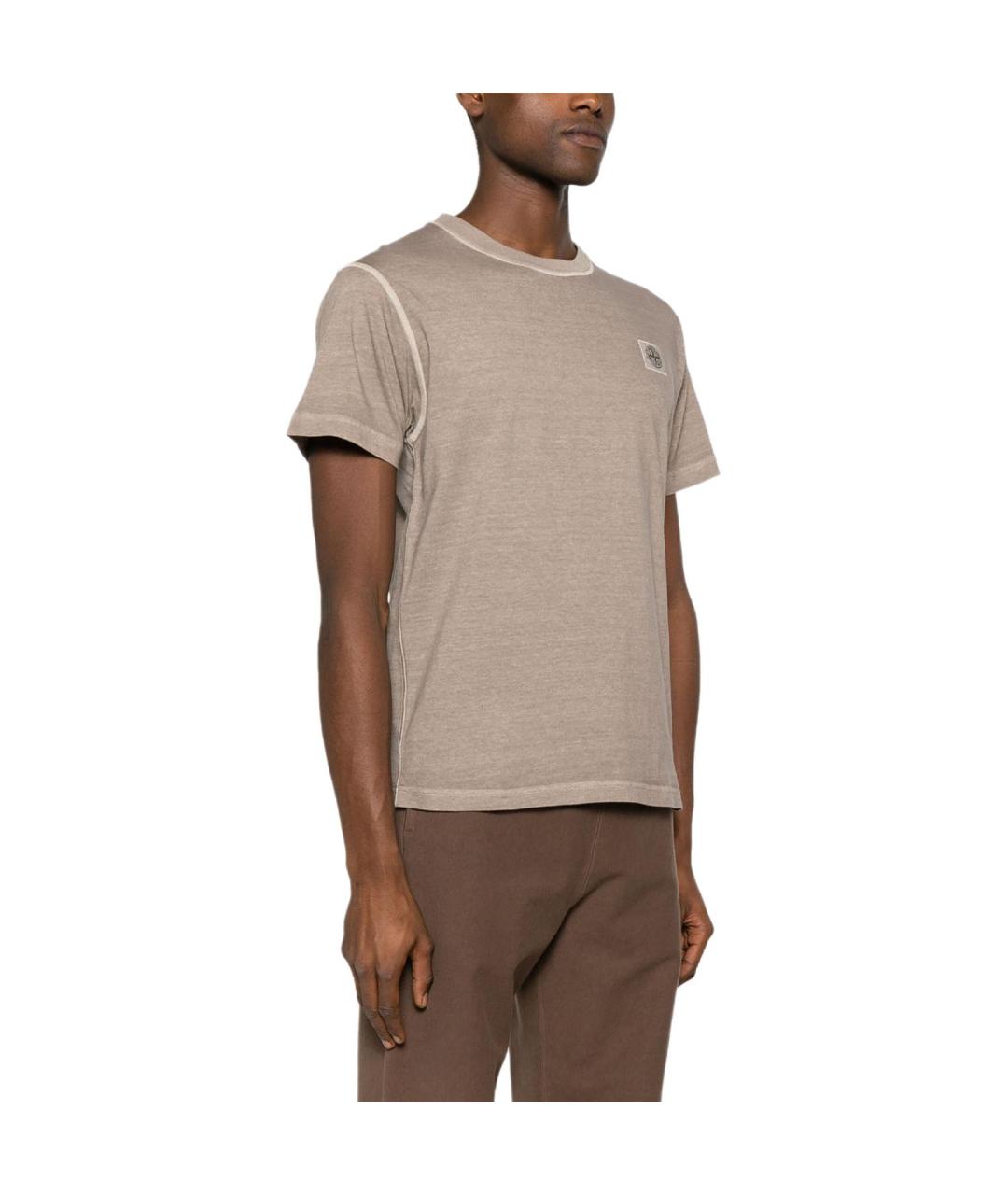 STONE ISLAND Коричневая хлопковая футболка, фото 2