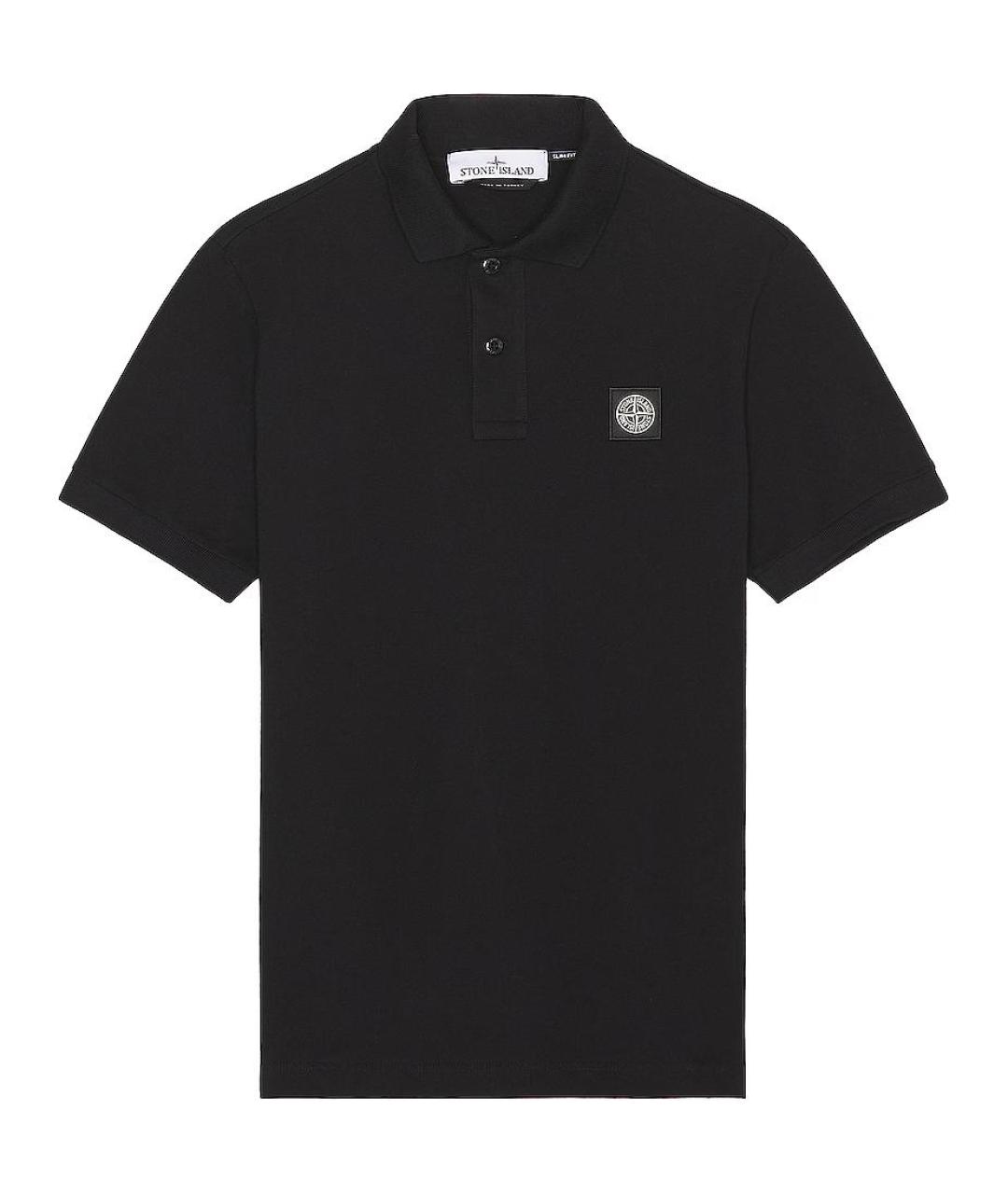 STONE ISLAND Черное хлопковое поло с коротким рукавом, фото 1