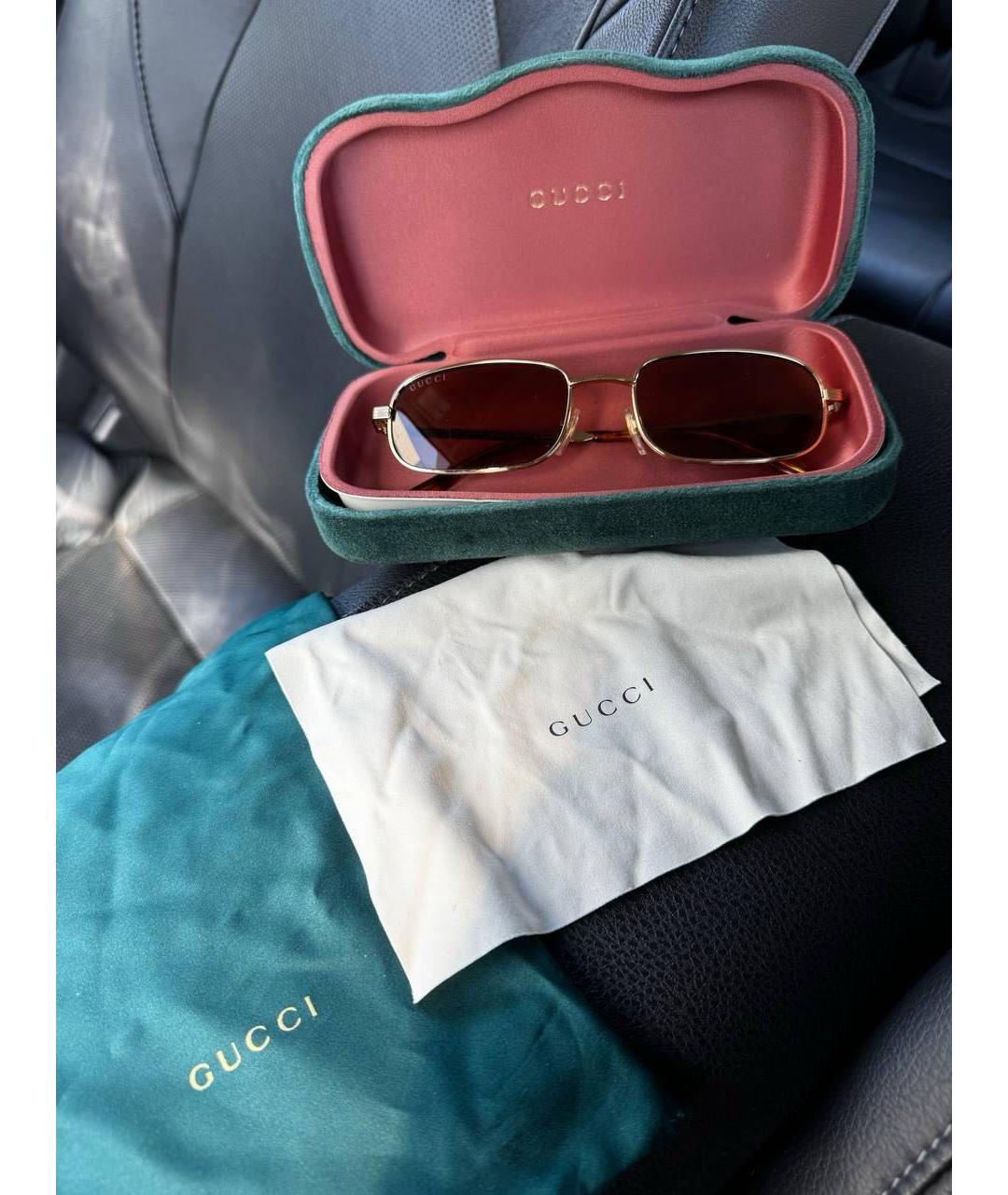 GUCCI Коричневые металлические солнцезащитные очки, фото 8