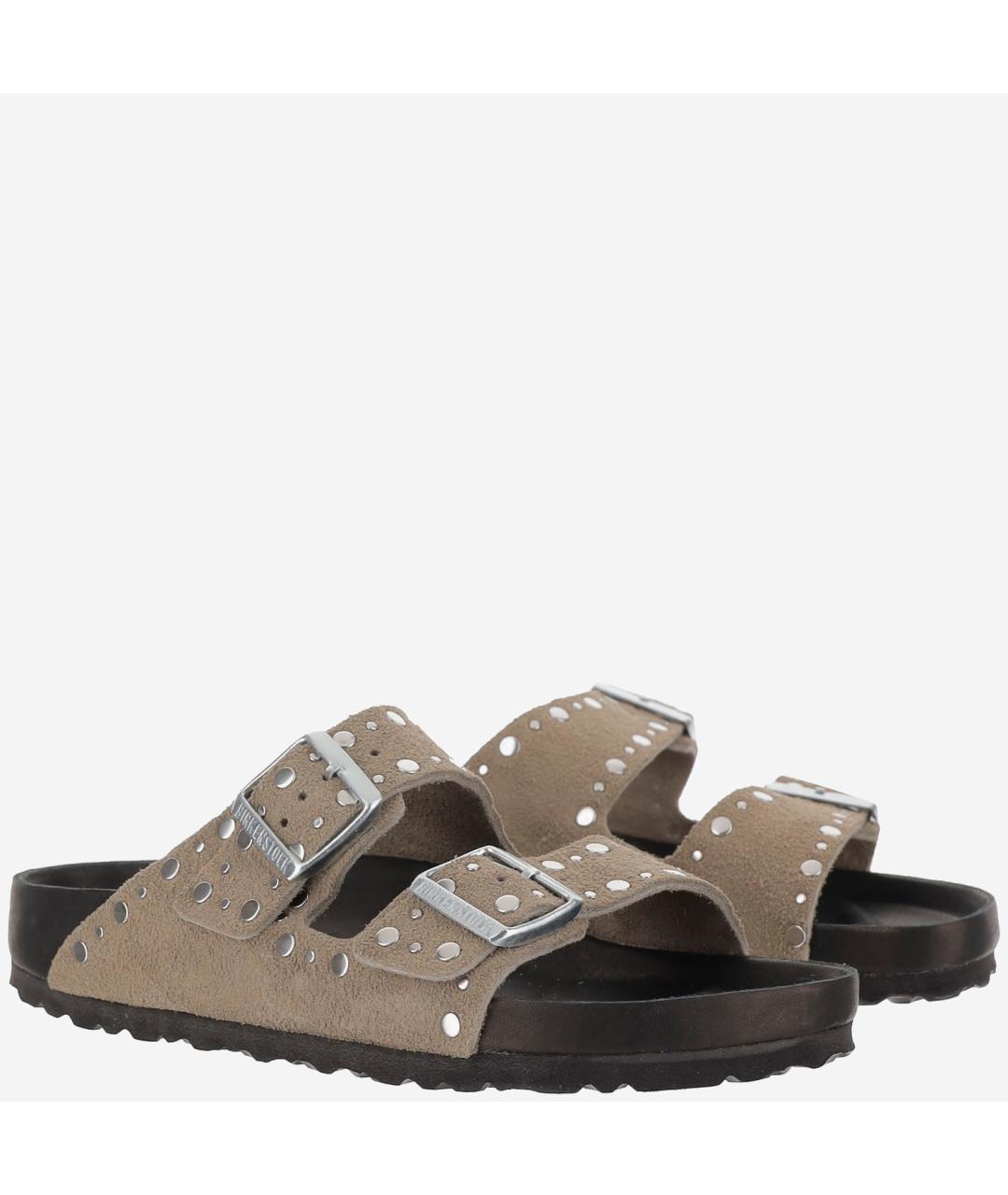 BIRKENSTOCK Бежевые замшевые шлепанцы, фото 2
