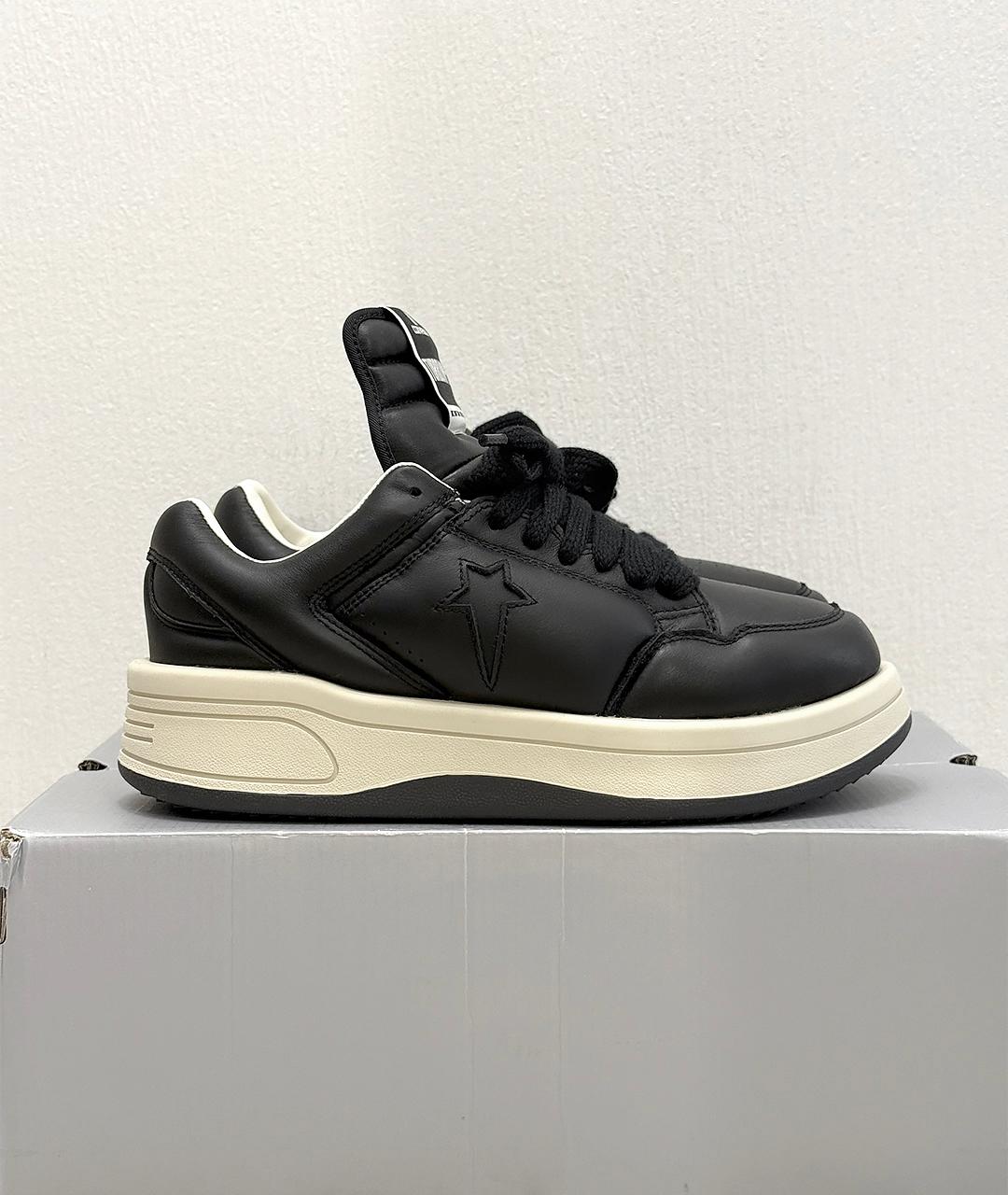 RICK OWENS Черные кожаные низкие кроссовки / кеды, фото 5