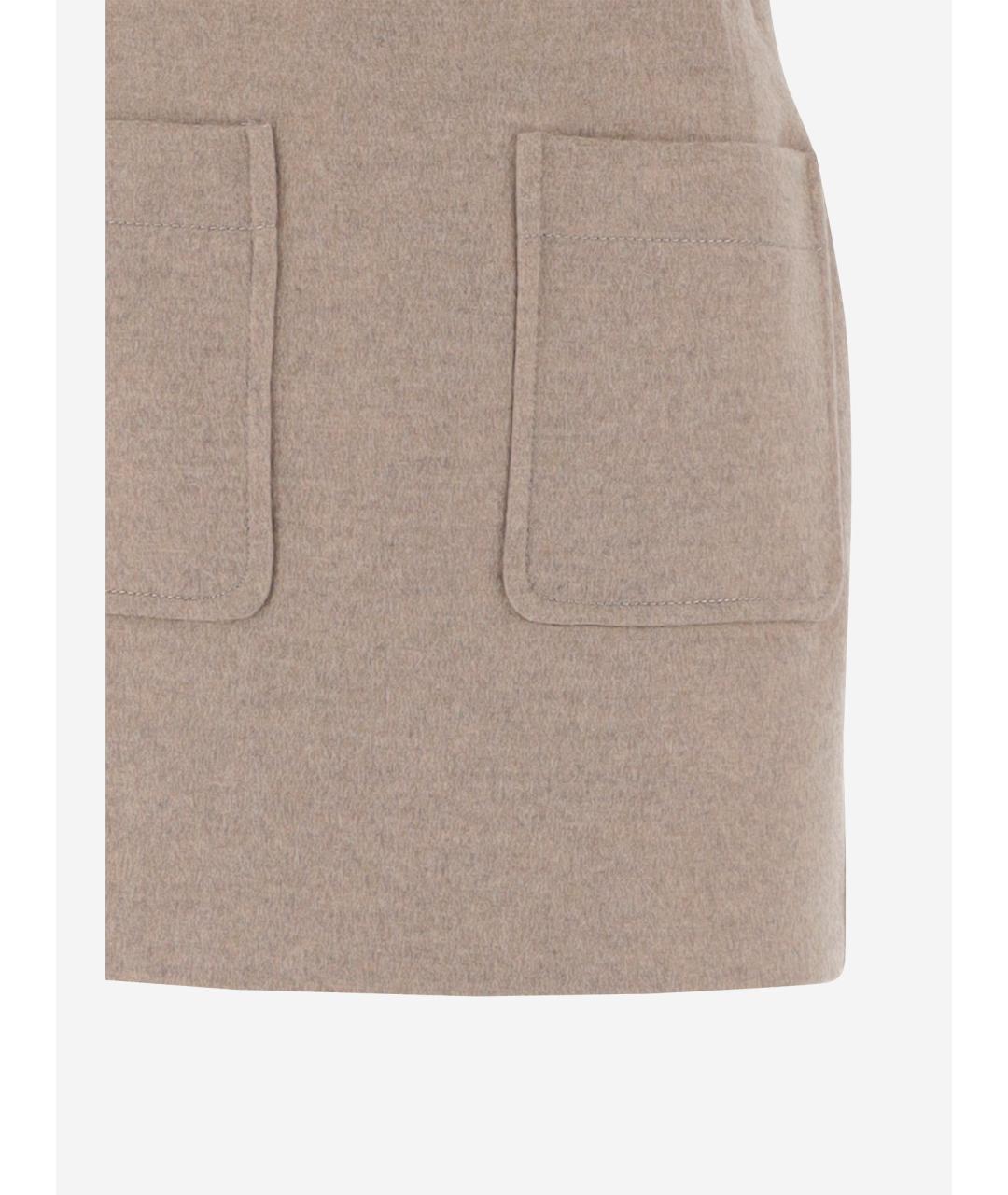 BOTTEGA VENETA Бежевая шерстяная юбка мини, фото 3