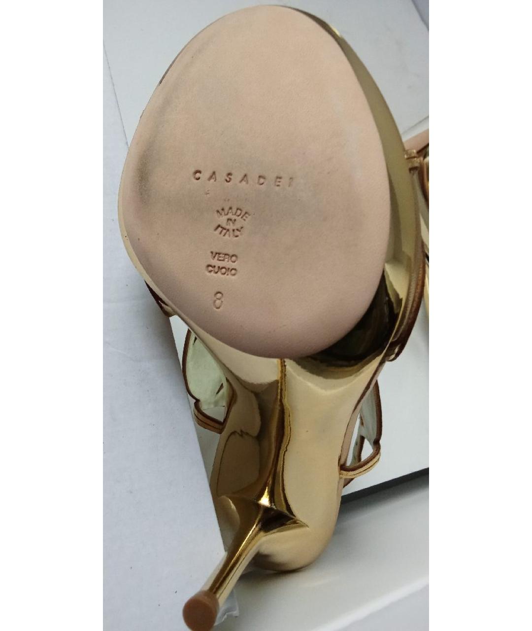CASADEI Золотые кожаные босоножки, фото 9