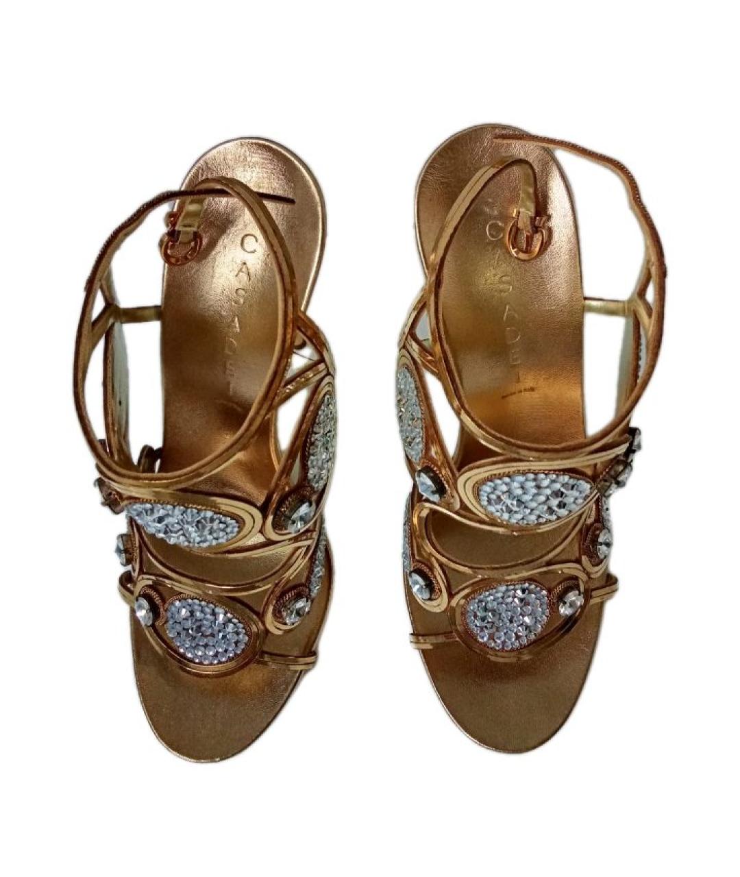 CASADEI Золотые кожаные босоножки, фото 7