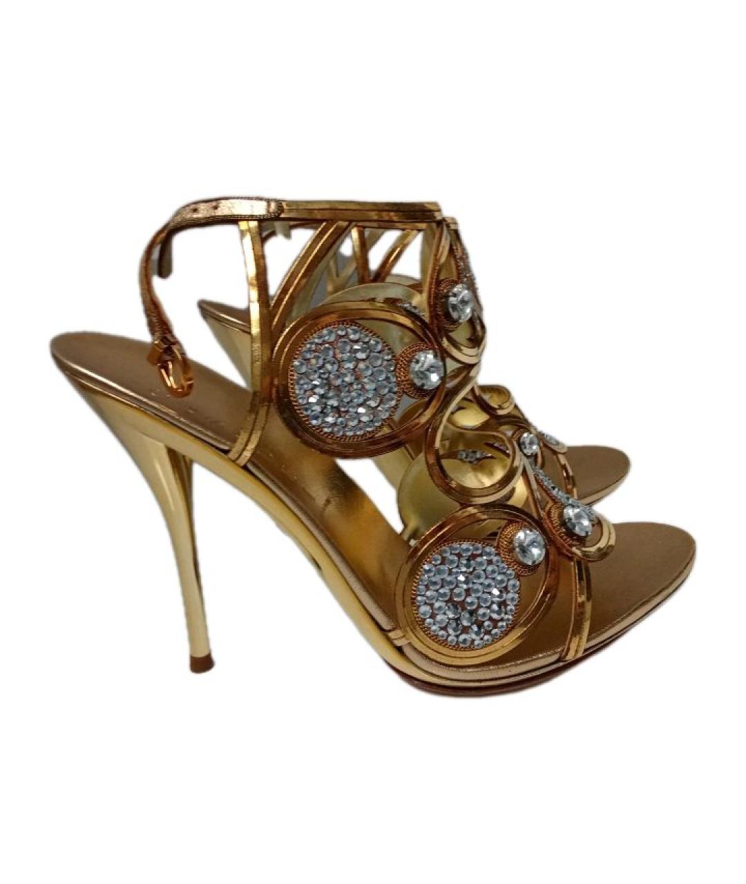 CASADEI Золотые кожаные босоножки, фото 1