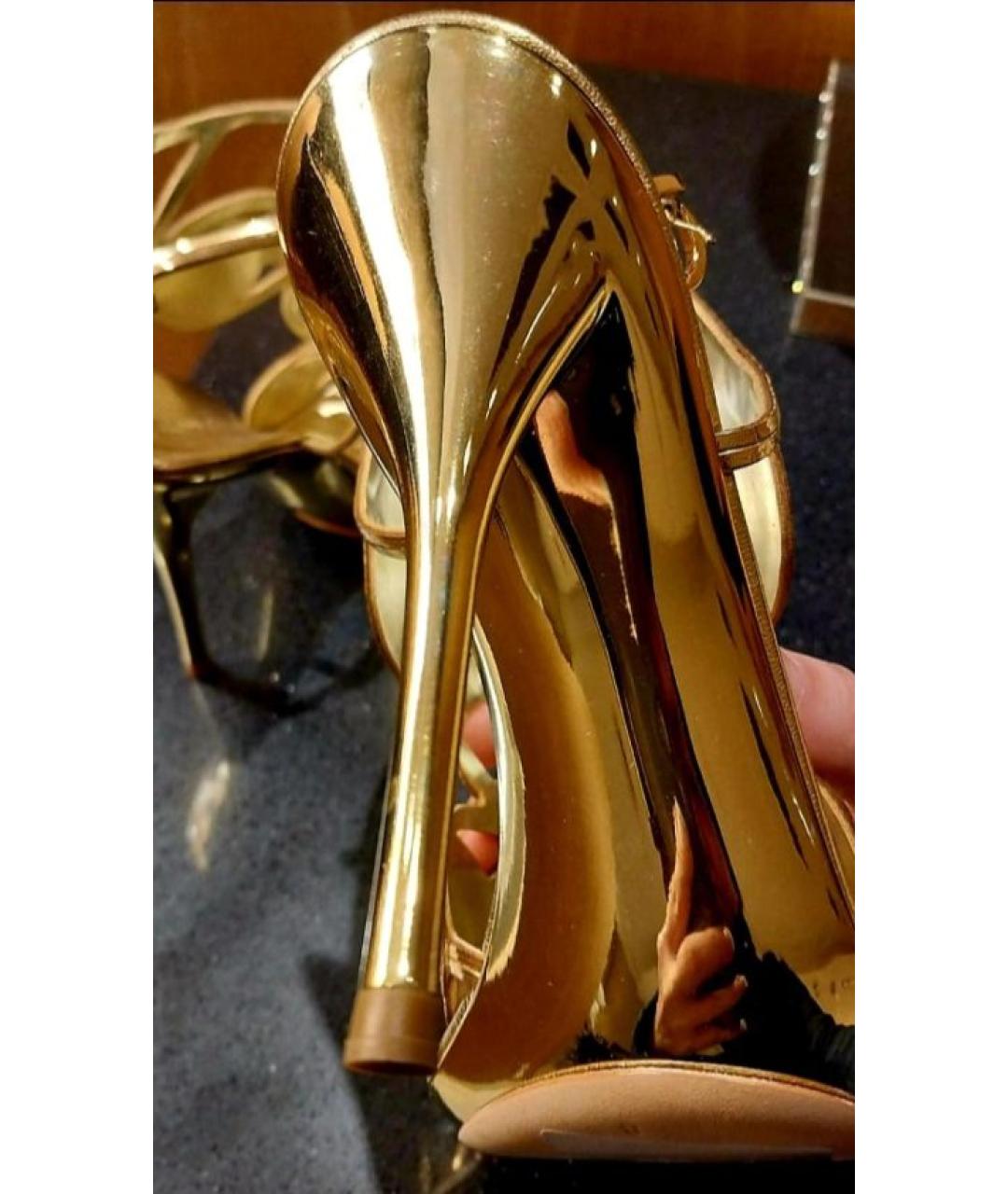 CASADEI Золотые кожаные босоножки, фото 4