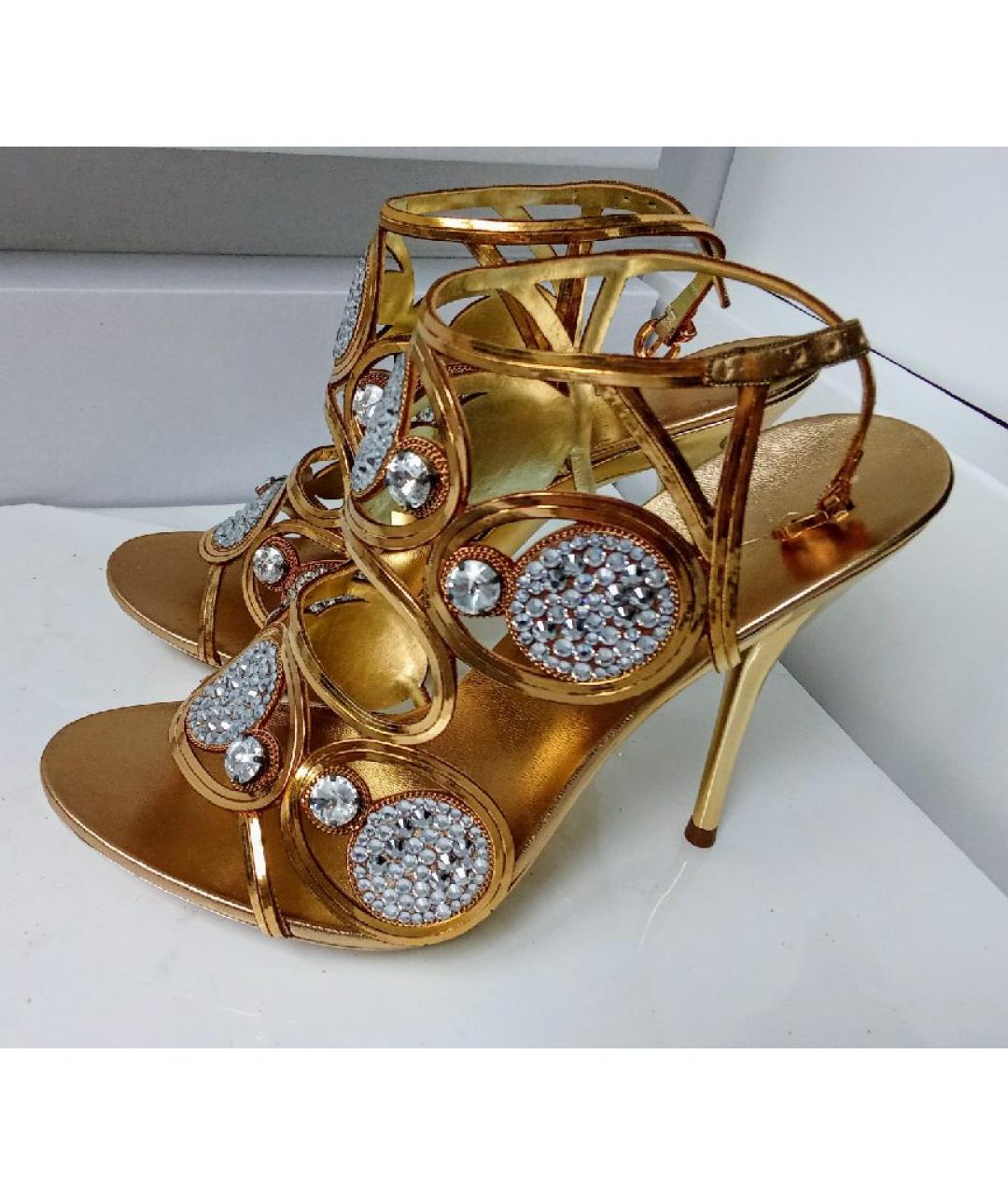 CASADEI Золотые кожаные босоножки, фото 8