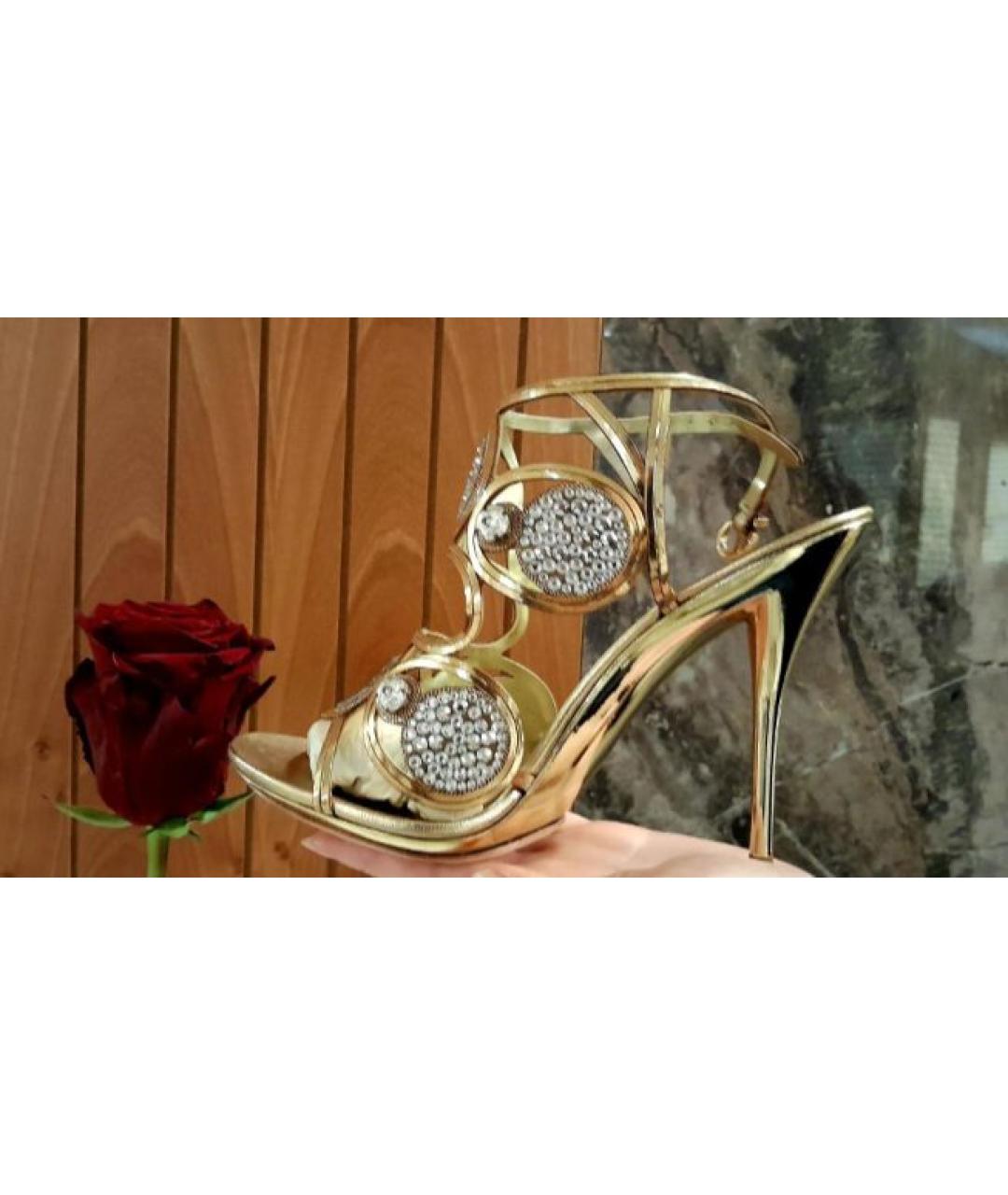 CASADEI Золотые кожаные босоножки, фото 5