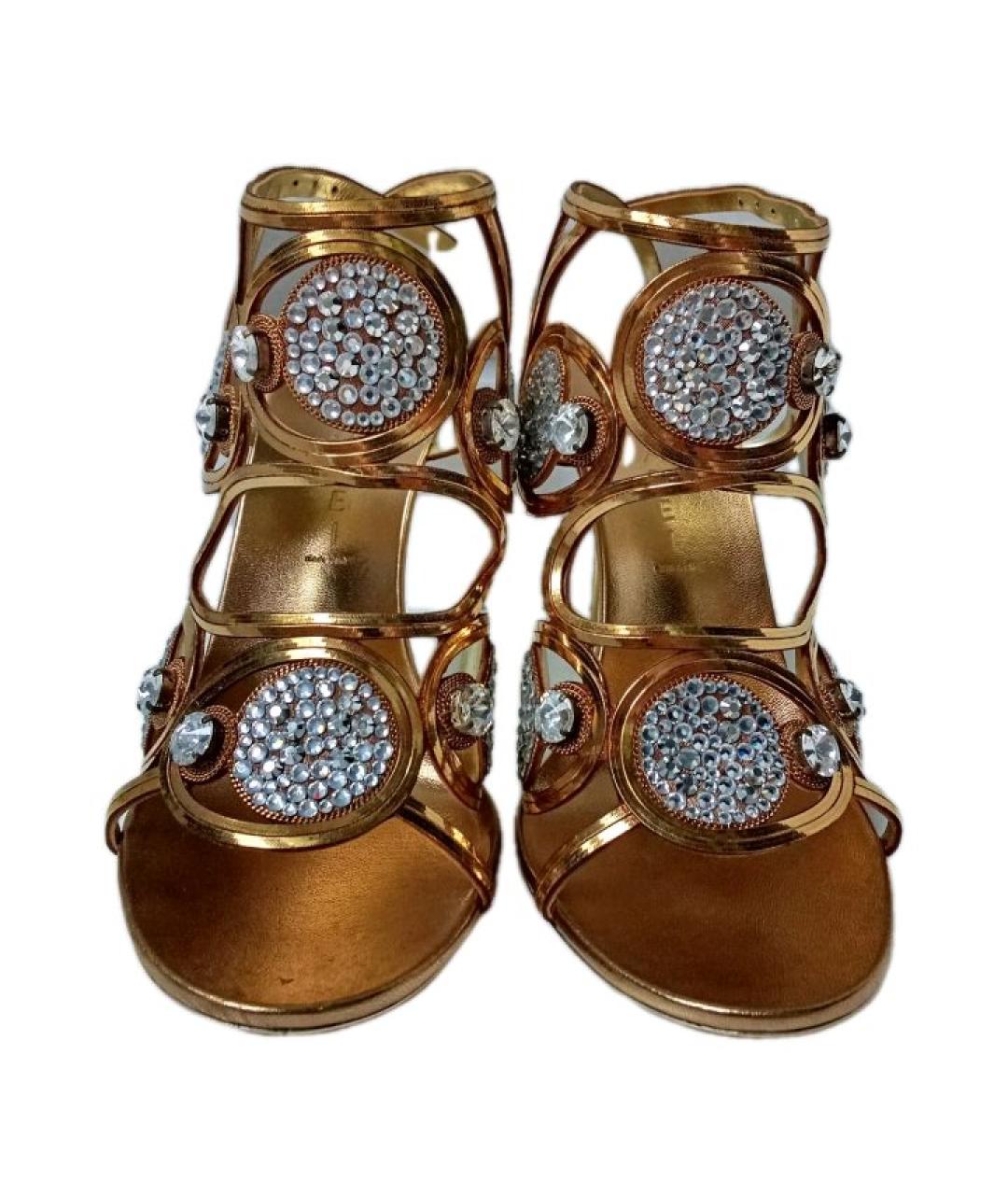 CASADEI Золотые кожаные босоножки, фото 2