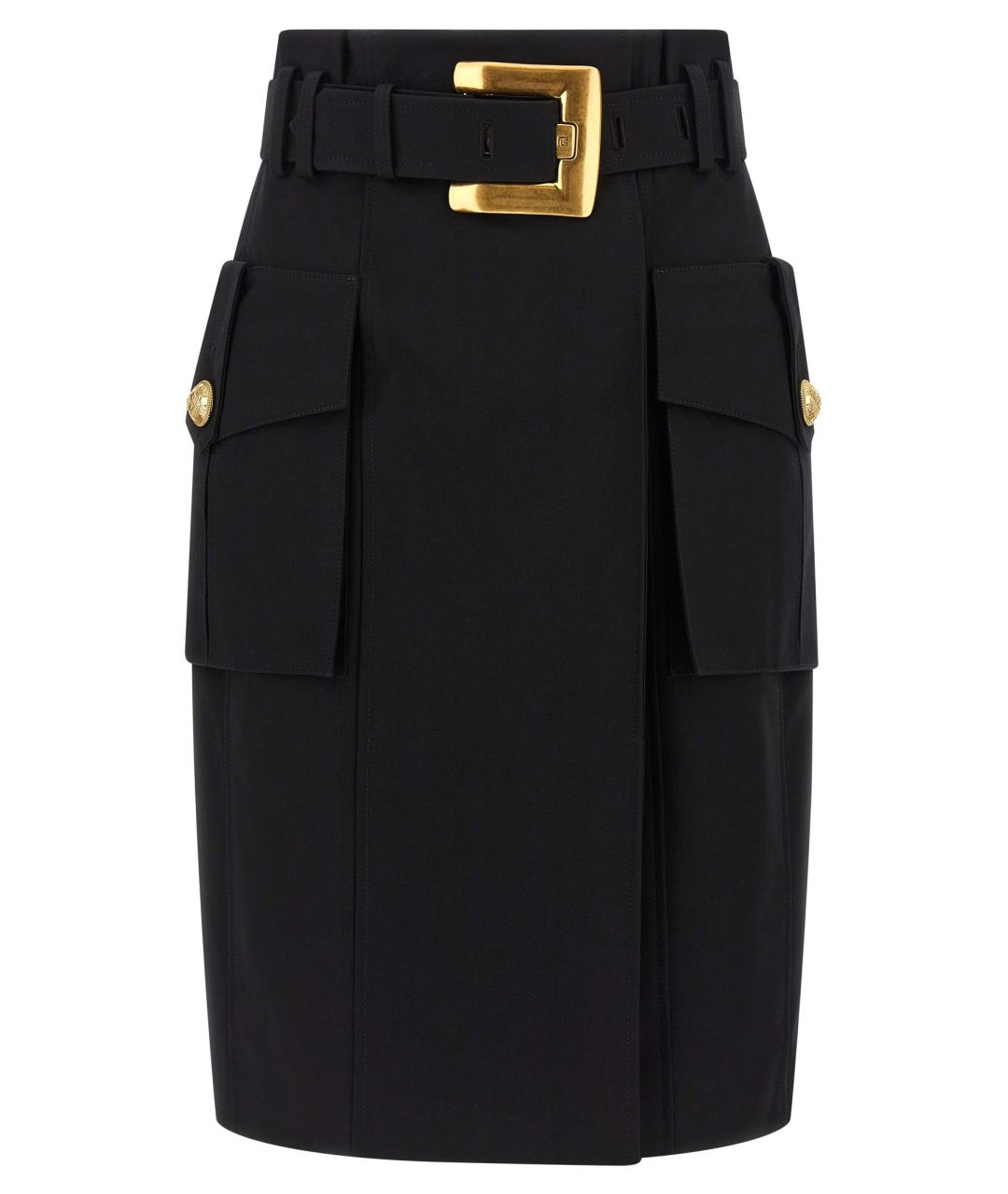 BALMAIN Черная хлопковая юбка миди, фото 1
