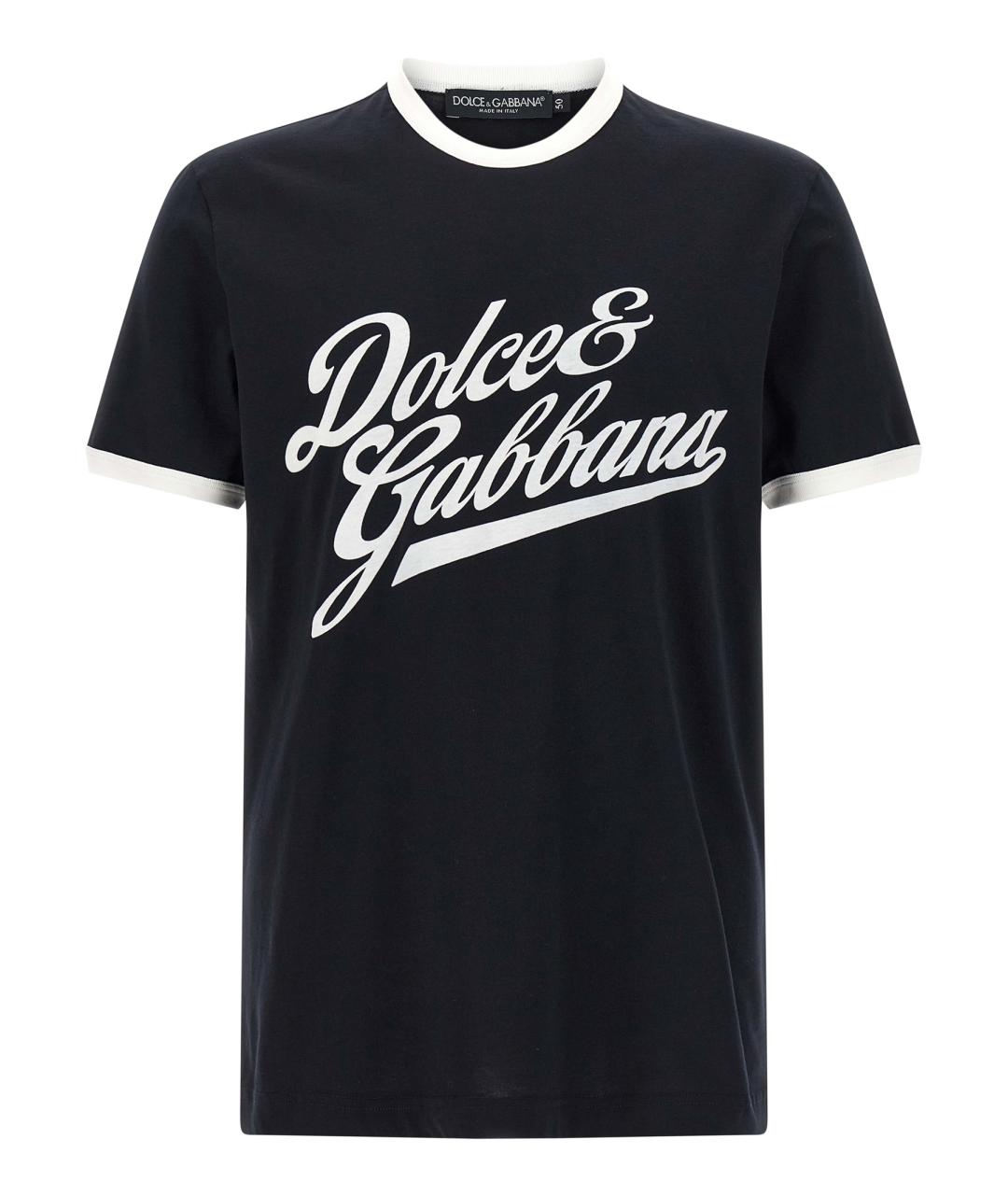 DOLCE&GABBANA Темно-синяя хлопковая футболка, фото 1