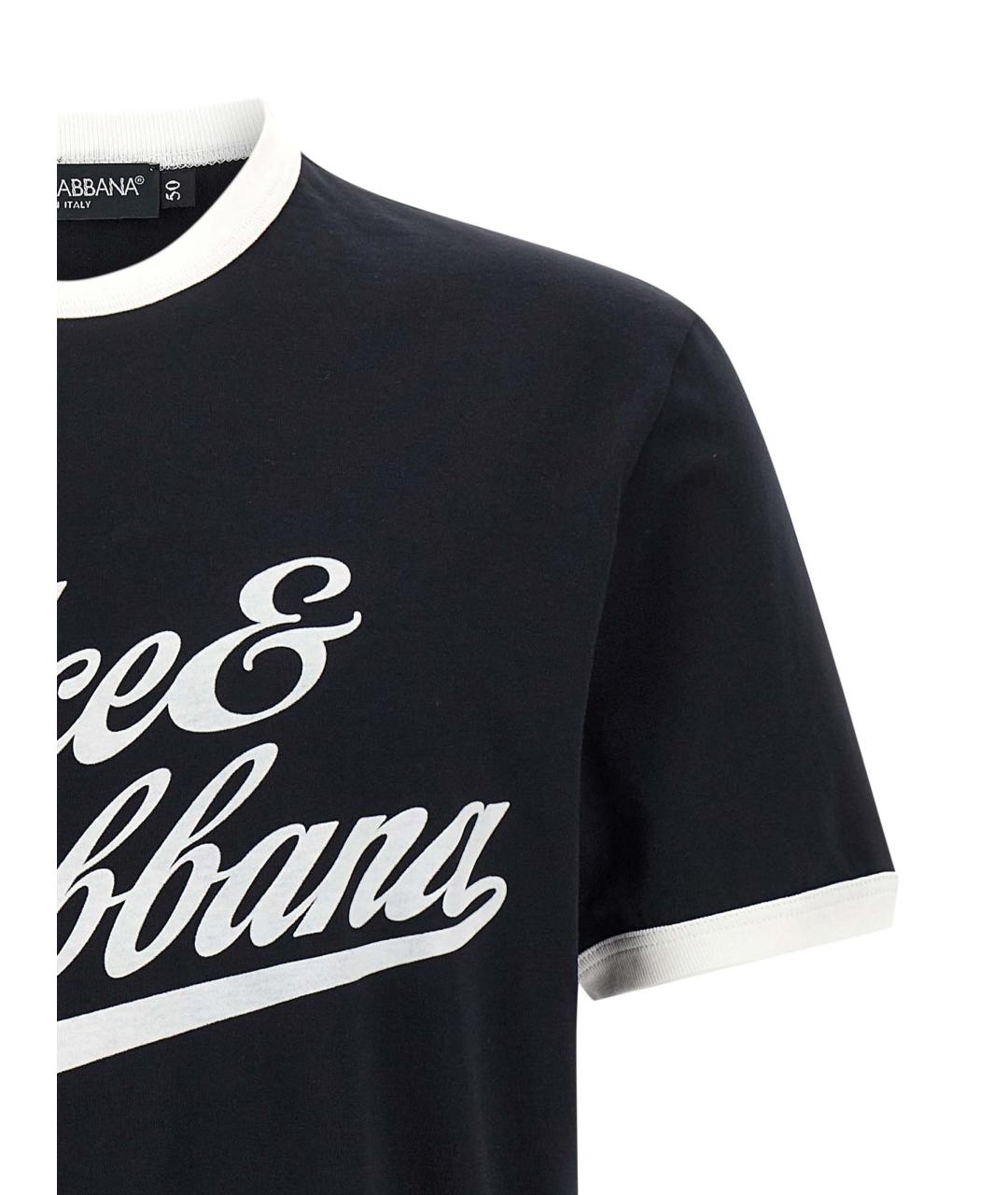 DOLCE&GABBANA Темно-синяя хлопковая футболка, фото 3
