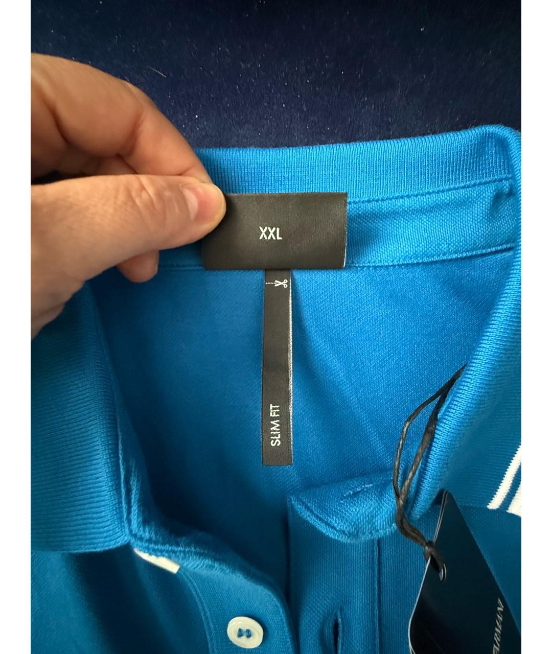 EMPORIO ARMANI Голубое хлопковое поло с коротким рукавом, фото 4