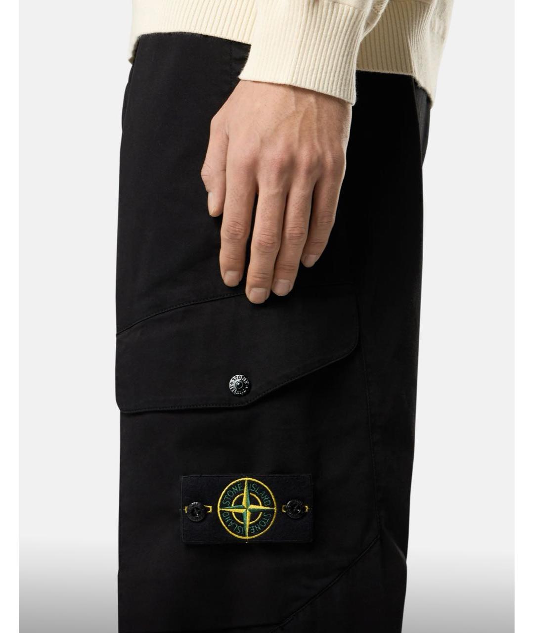 STONE ISLAND Черные хлопковые повседневные брюки, фото 3