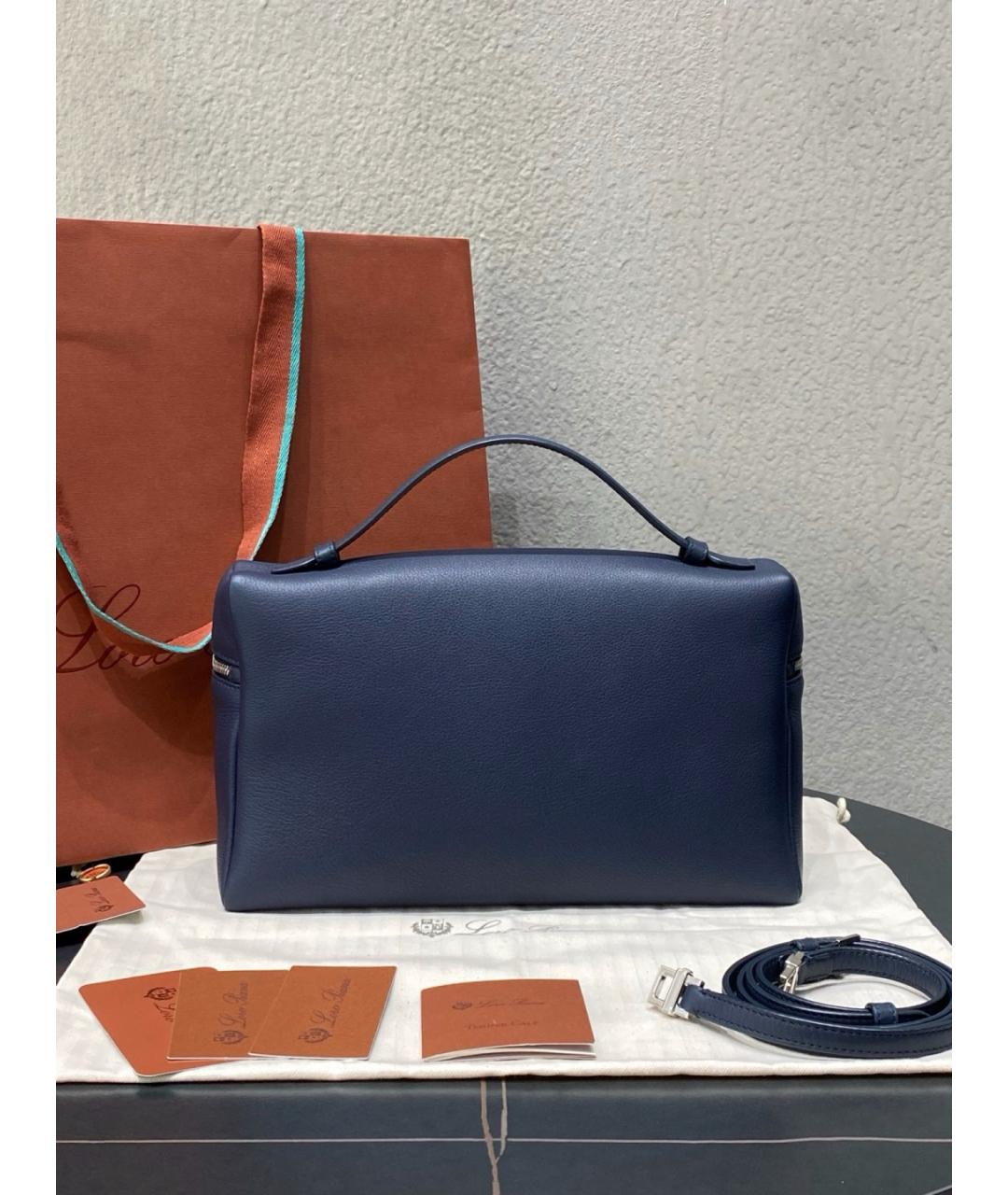 LORO PIANA Голубая кожаная сумка тоут, фото 4