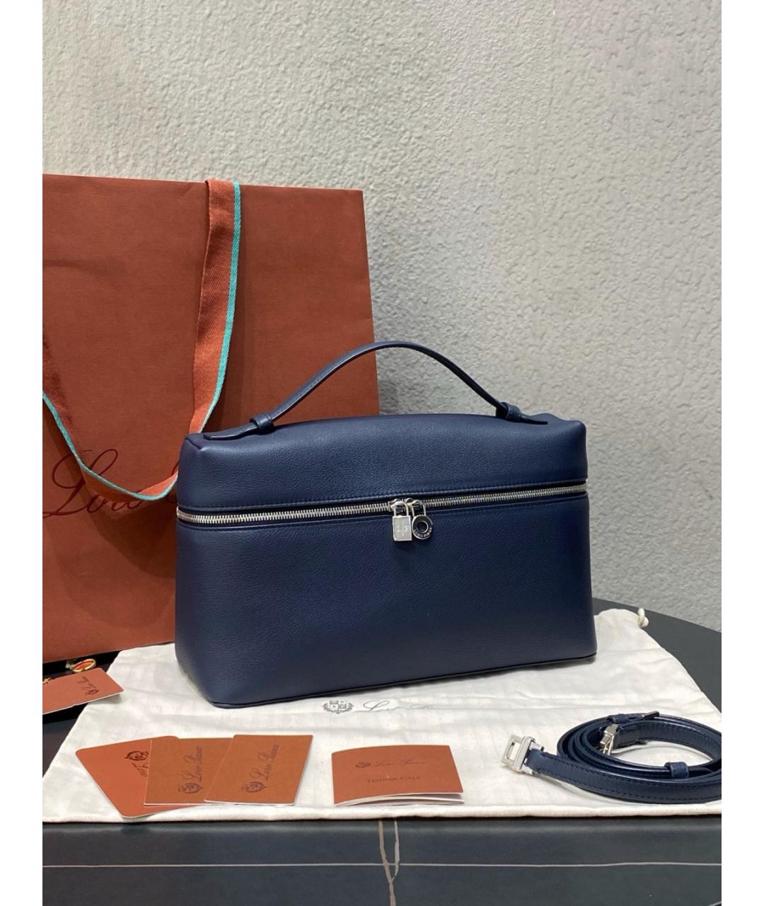 LORO PIANA Голубая кожаная сумка тоут, фото 2