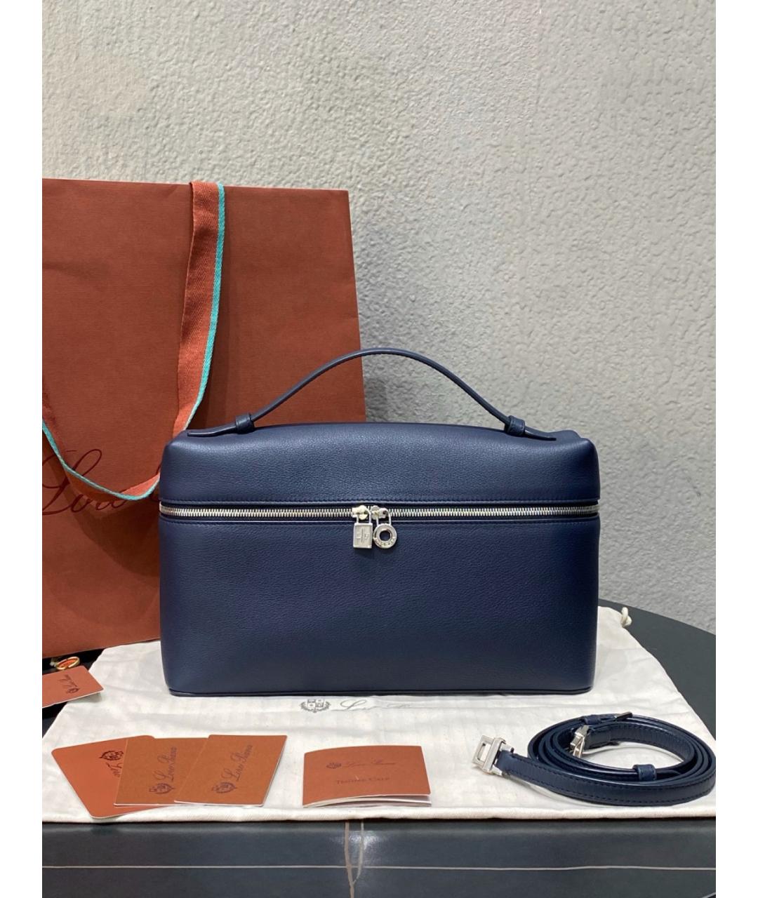 LORO PIANA Голубая кожаная сумка тоут, фото 8