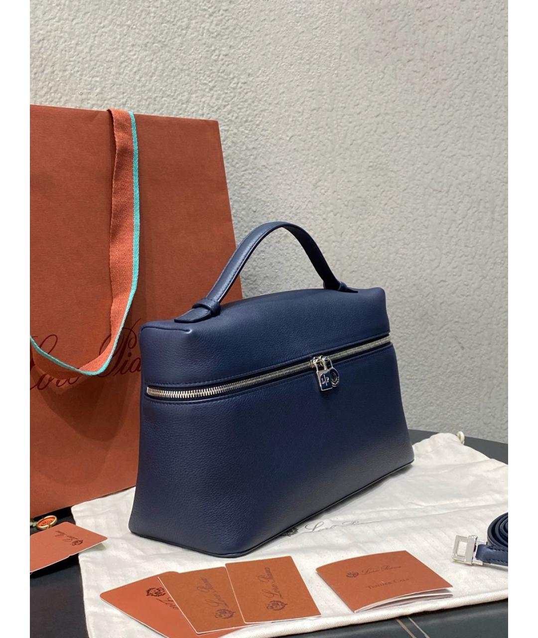 LORO PIANA Голубая кожаная сумка тоут, фото 3