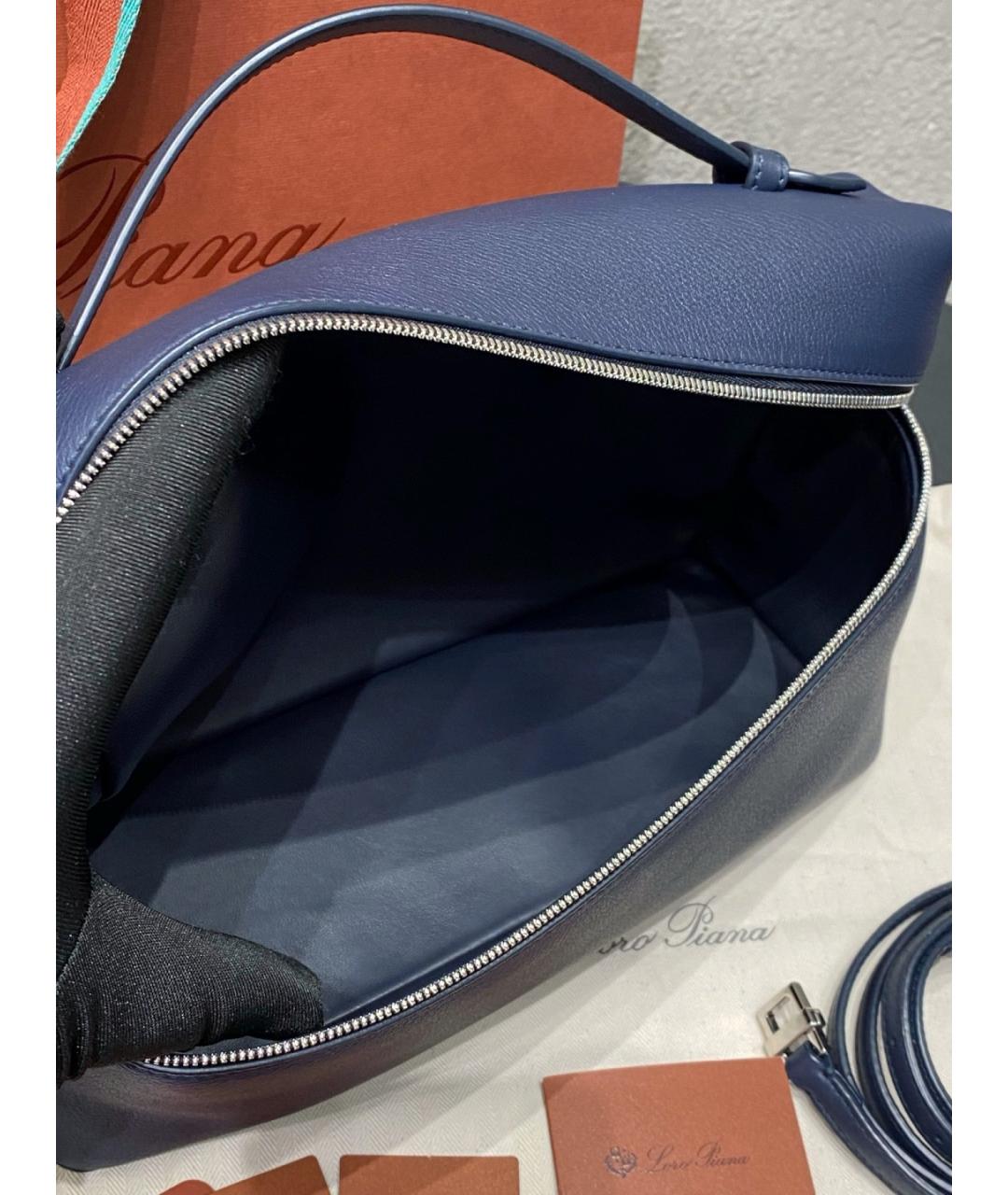 LORO PIANA Голубая кожаная сумка тоут, фото 7
