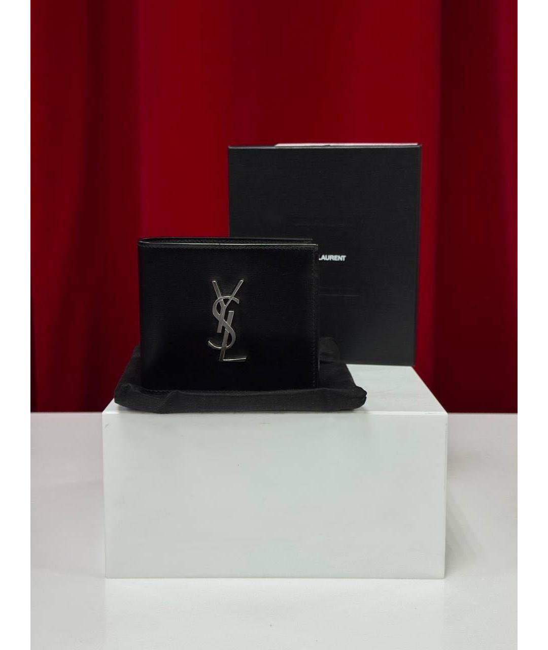 SAINT LAURENT Черный кожаный кошелек, фото 5