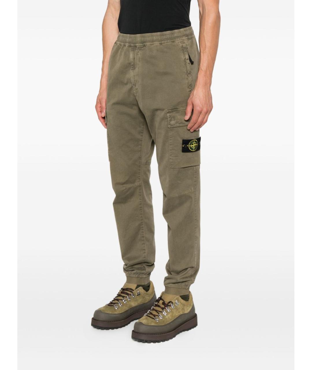 STONE ISLAND Зеленые хлопковые повседневные брюки, фото 3