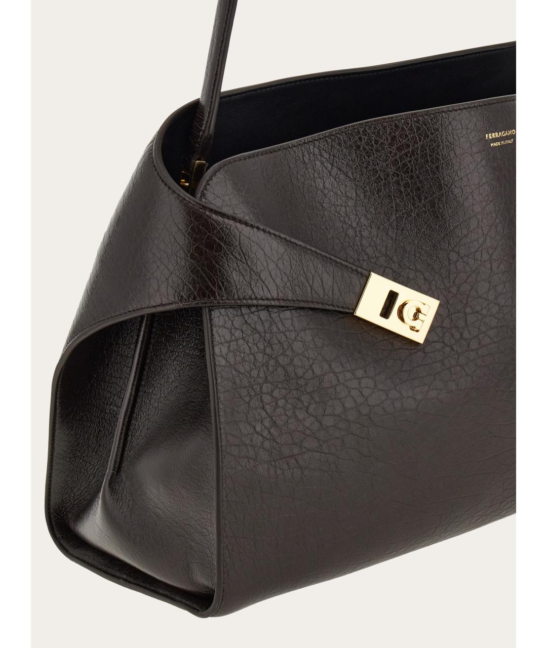 FERRAGAMO Черная кожаная сумка тоут, фото 4