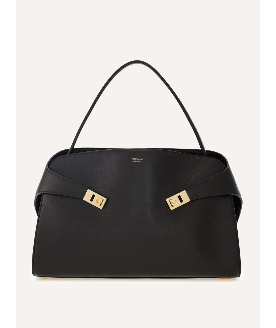FERRAGAMO Черная кожаная сумка тоут, фото 5