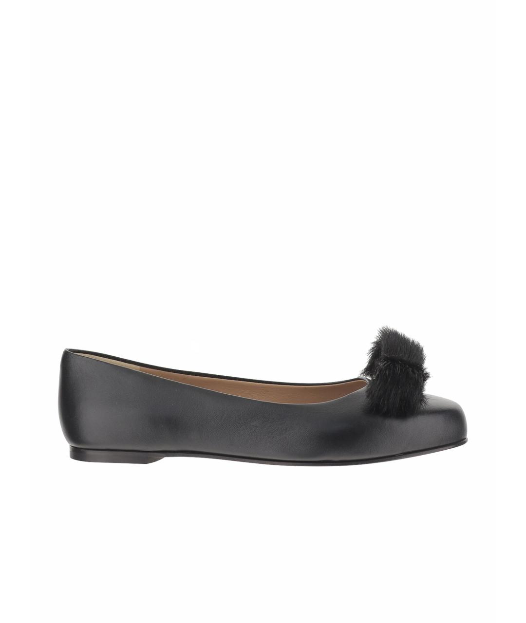 FERRAGAMO Черные кожаные балетки, фото 1