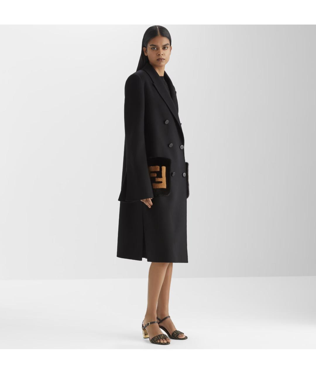FENDI Черное шерстяное пальто, фото 4