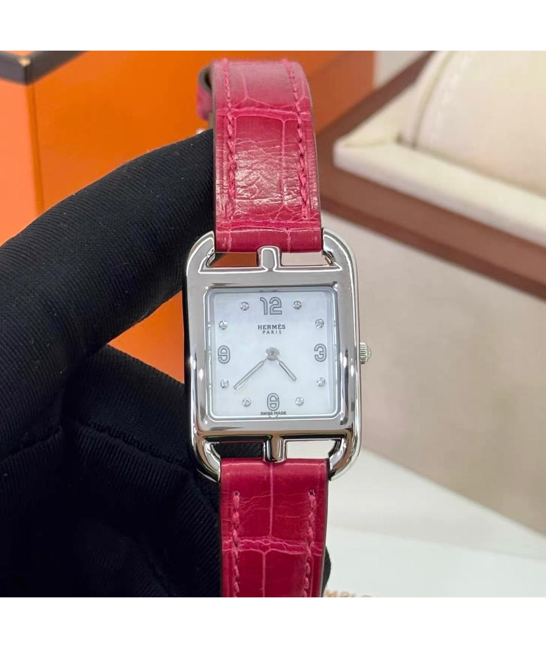 HERMES Розовые кожаные часы, фото 4