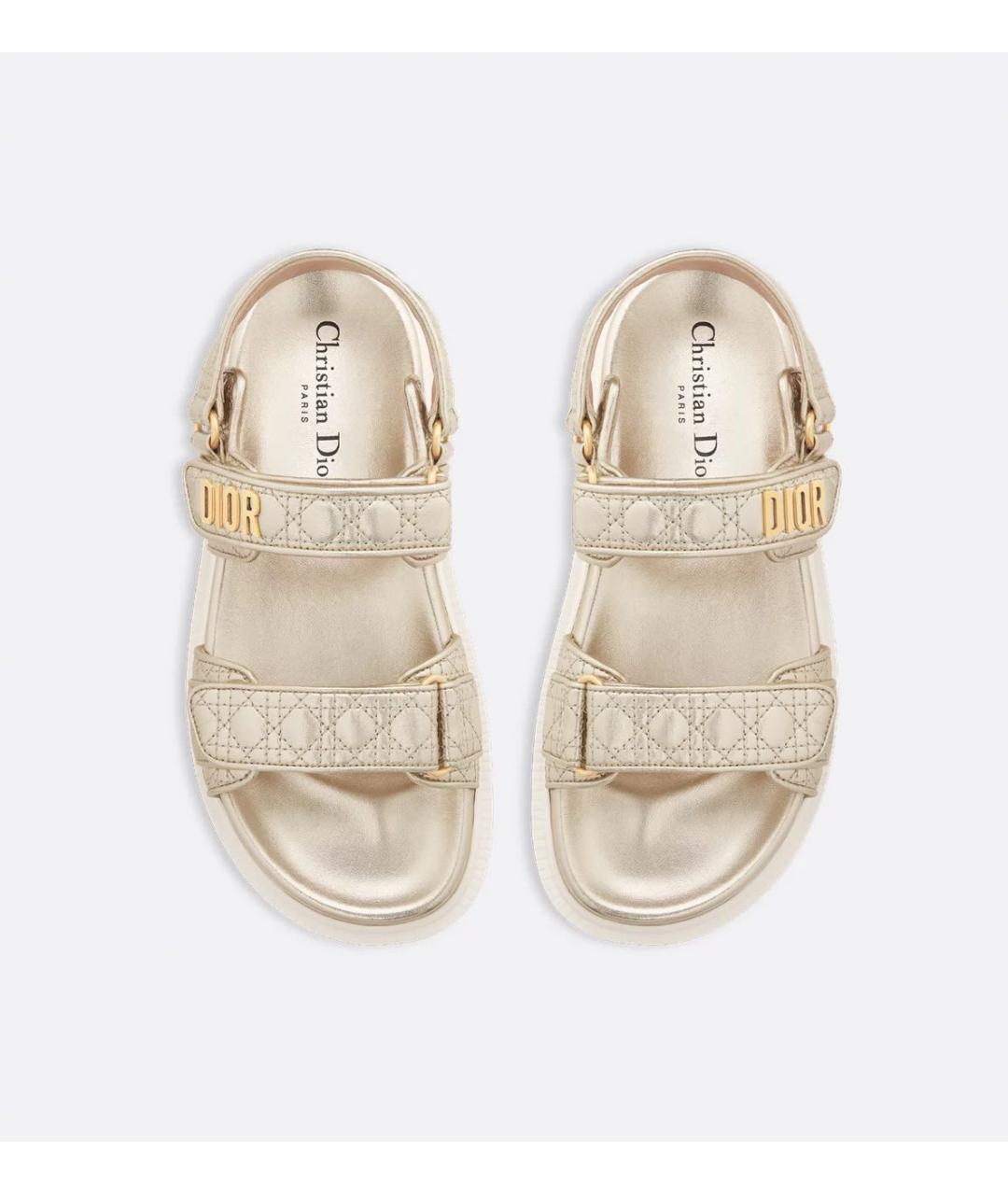 CHRISTIAN DIOR Золотые кожаные сандалии, фото 6