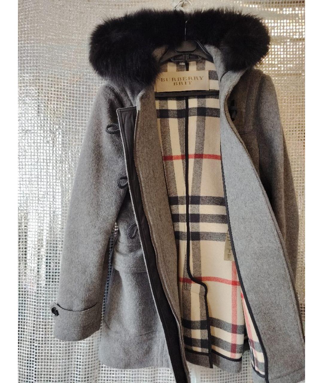 BURBERRY Серое шерстяное пальто, фото 2