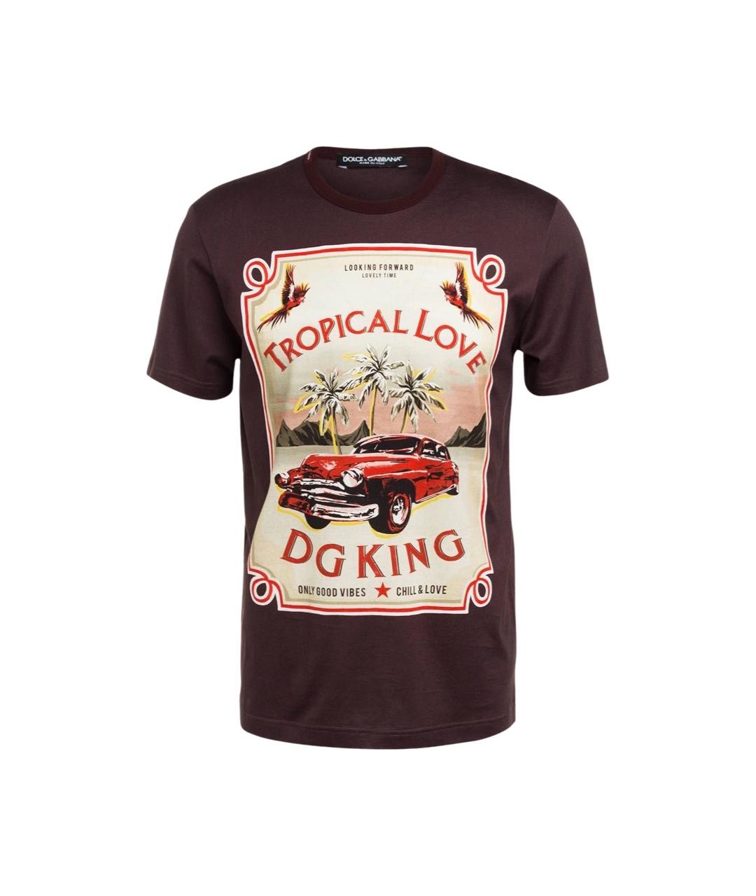 DOLCE&GABBANA Коричневая хлопковая футболка, фото 1