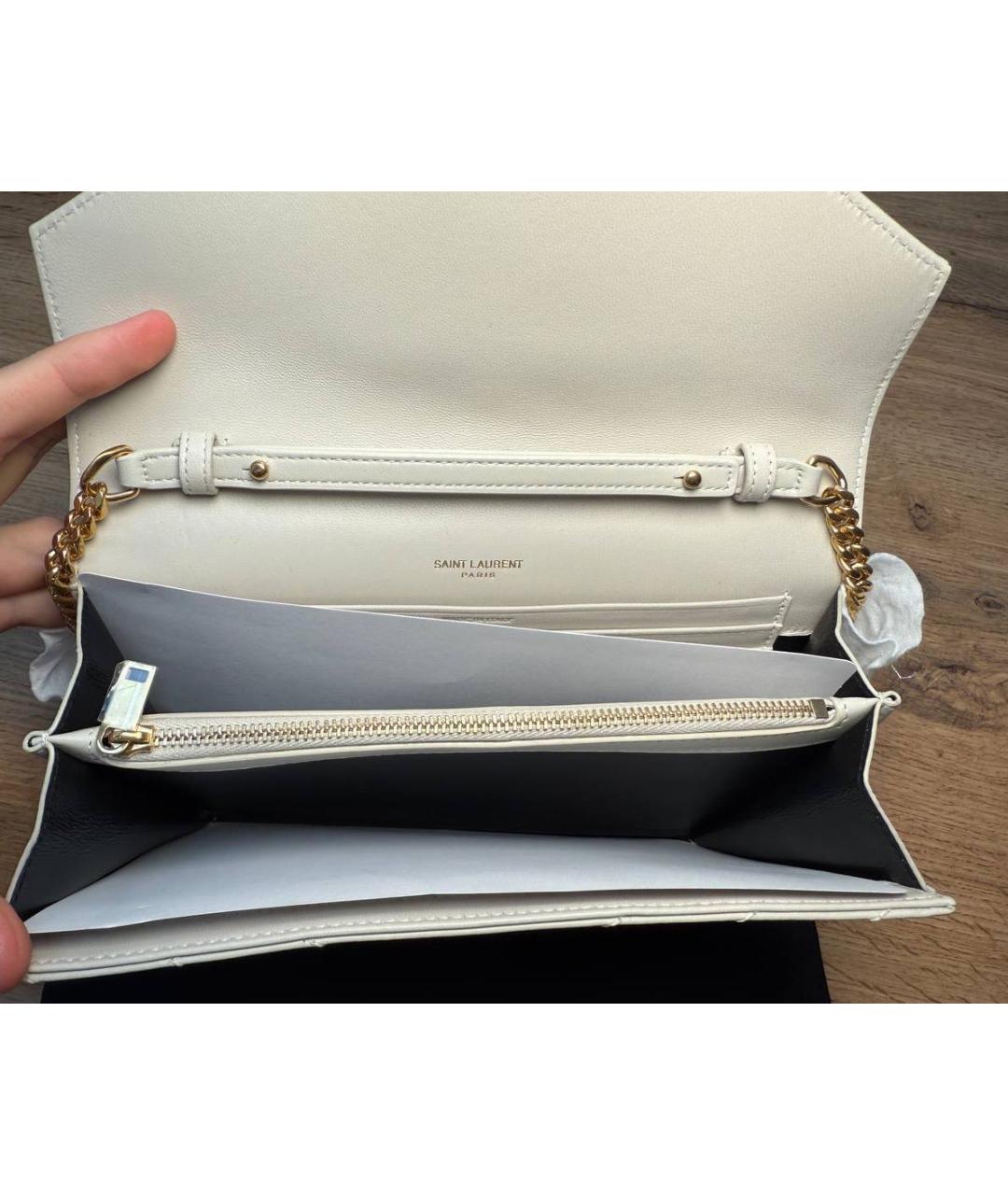SAINT LAURENT Бежевая кожаная сумка через плечо, фото 5