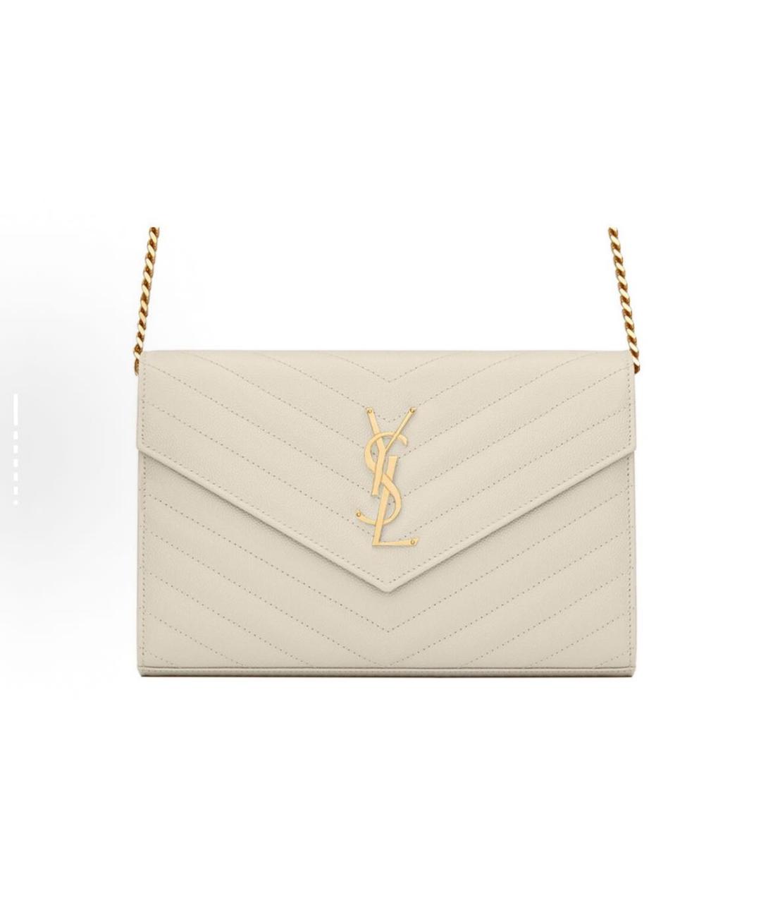 SAINT LAURENT Бежевая кожаная сумка через плечо, фото 2