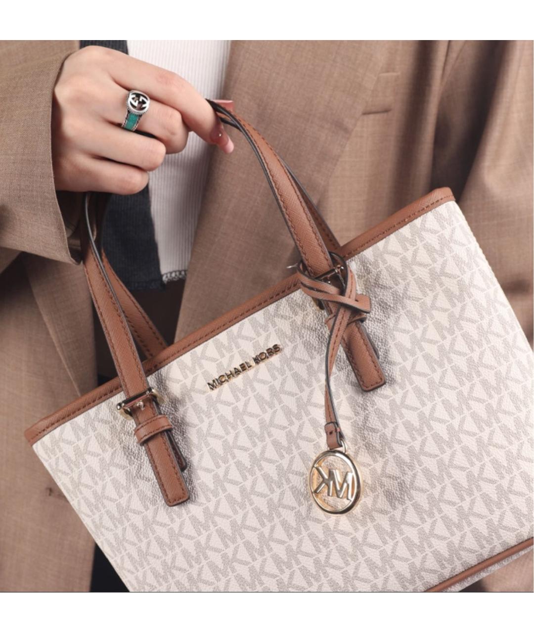 MICHAEL KORS Белая сумка тоут из искусственной кожи, фото 4