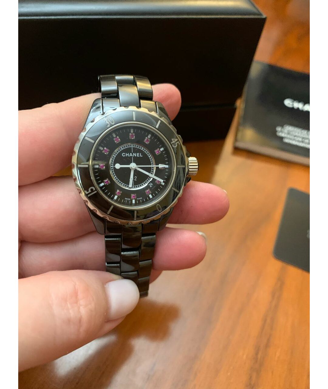 CHANEL PRE-OWNED Черные рубиновые часы, фото 5